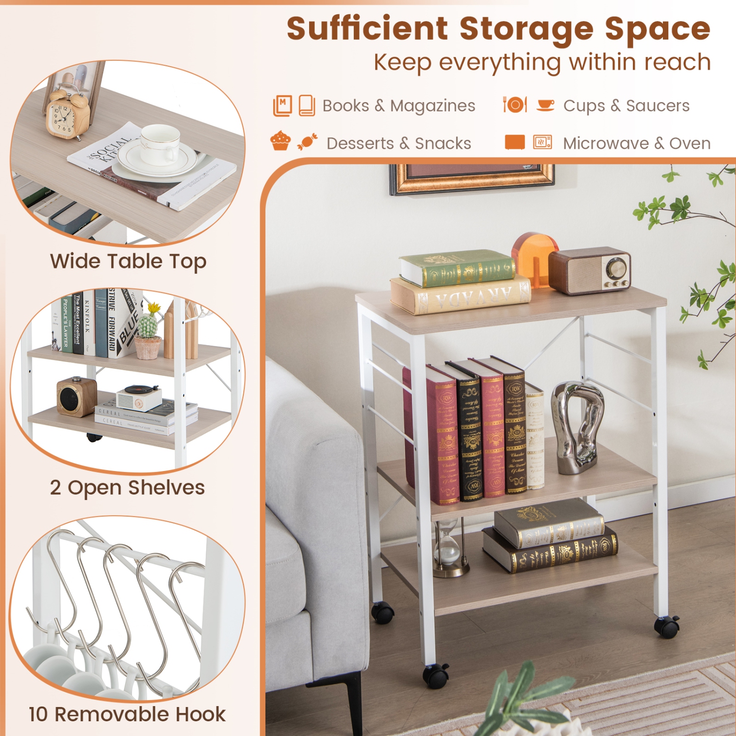 Desserte à roulettes pour micro-ondes Costway