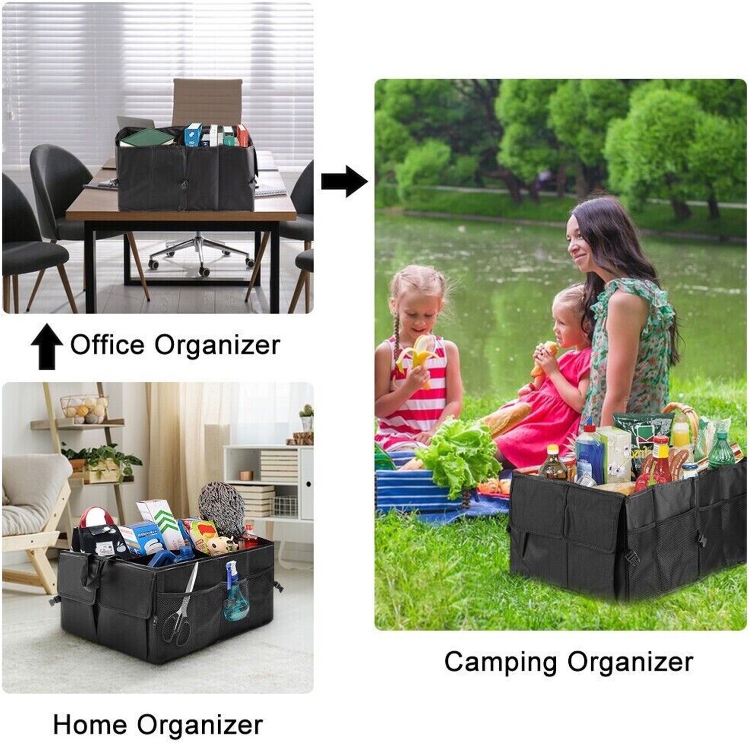 ISTAR Car Trunk Organizer, Car Storage Organizer, Collapsible Multi-Compartment Car Organizer, SUV Trunk Organizer, Non-Slip Bottom, Adjustable