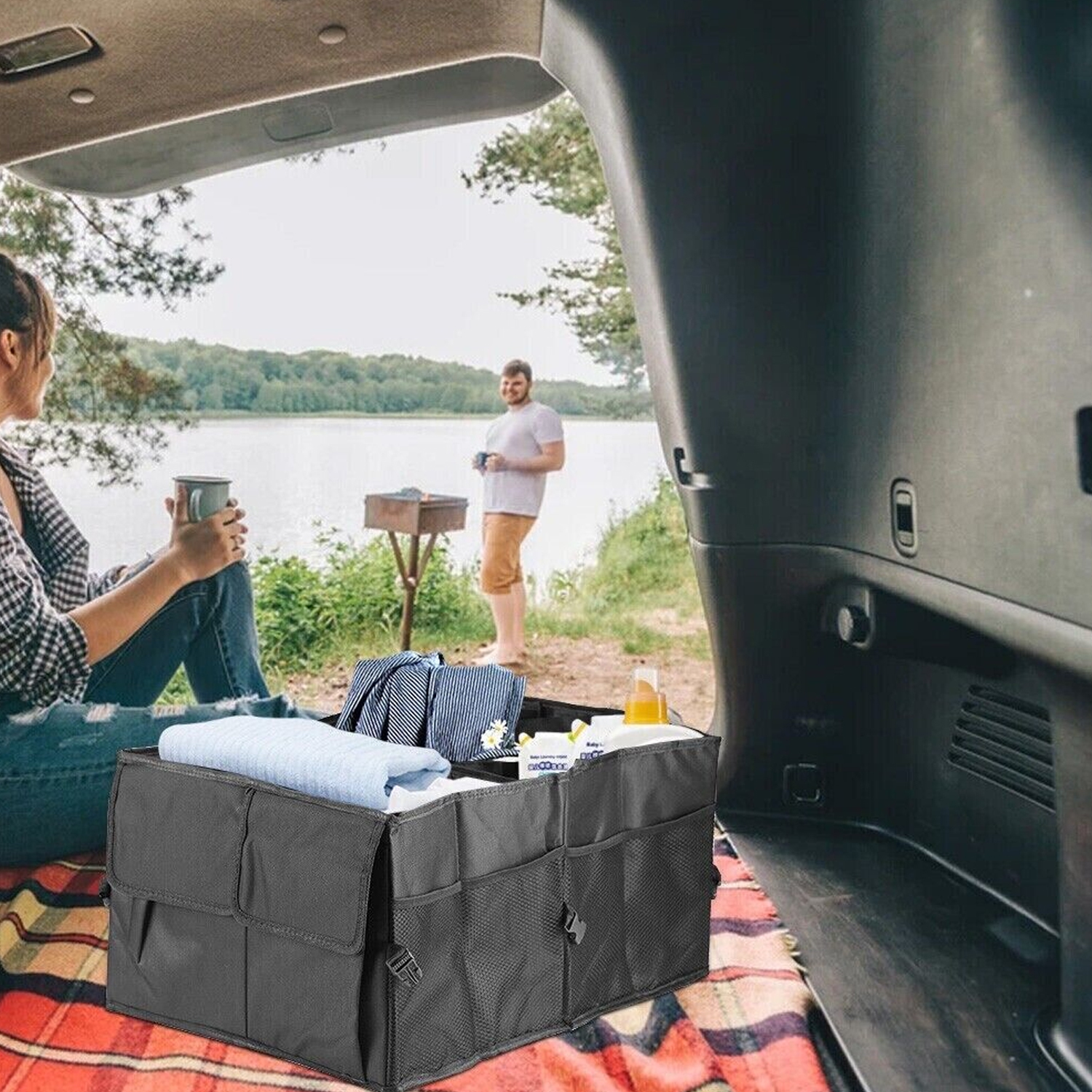 ISTAR Car Trunk Organizer, Car Storage Organizer, Collapsible Multi-Compartment Car Organizer, SUV Trunk Organizer, Non-Slip Bottom, Adjustable