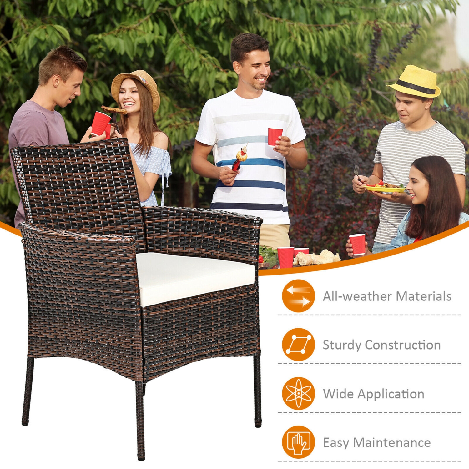 Gymax Patio 4PCS Rattan Arm Dining Chair Cushioned Sofa Furniture Brown
