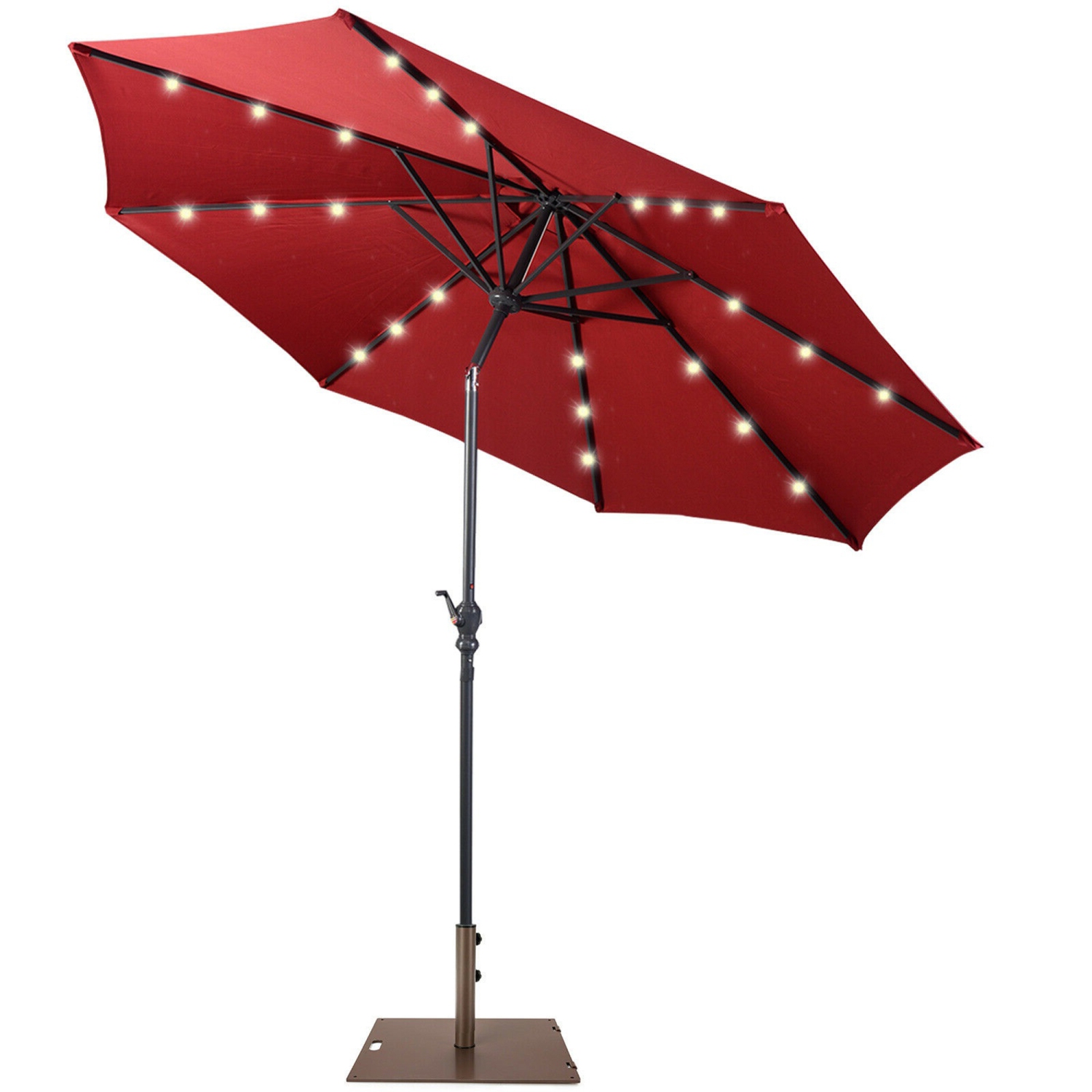 Parasol de marché de table de patio de 10 pi Gymax avec 24 lampes DEL solaires et base robuste