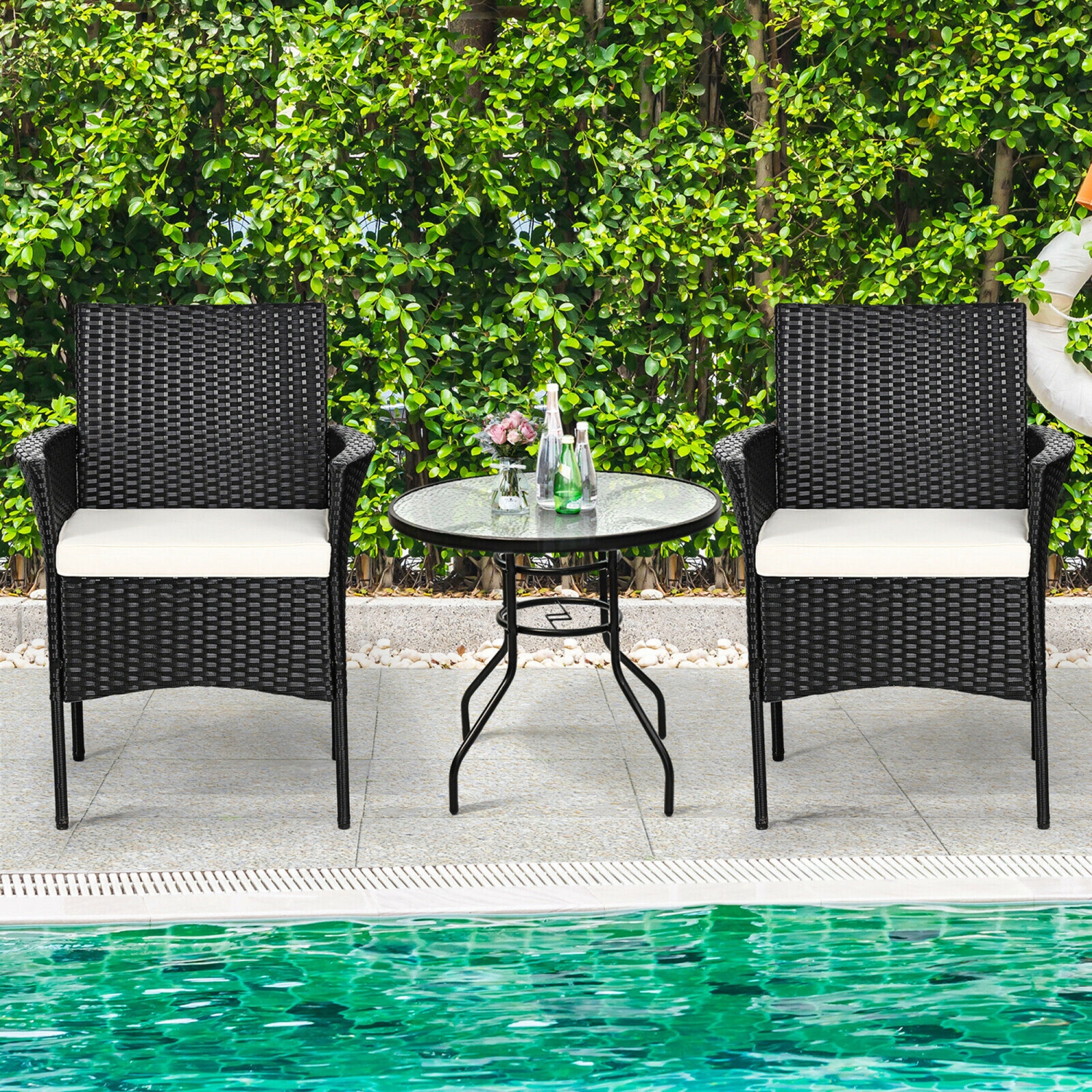 Ensemble de 2 fauteuils de patio à accoudoirs en rotin Gymax. Mobilier rembourré noir
