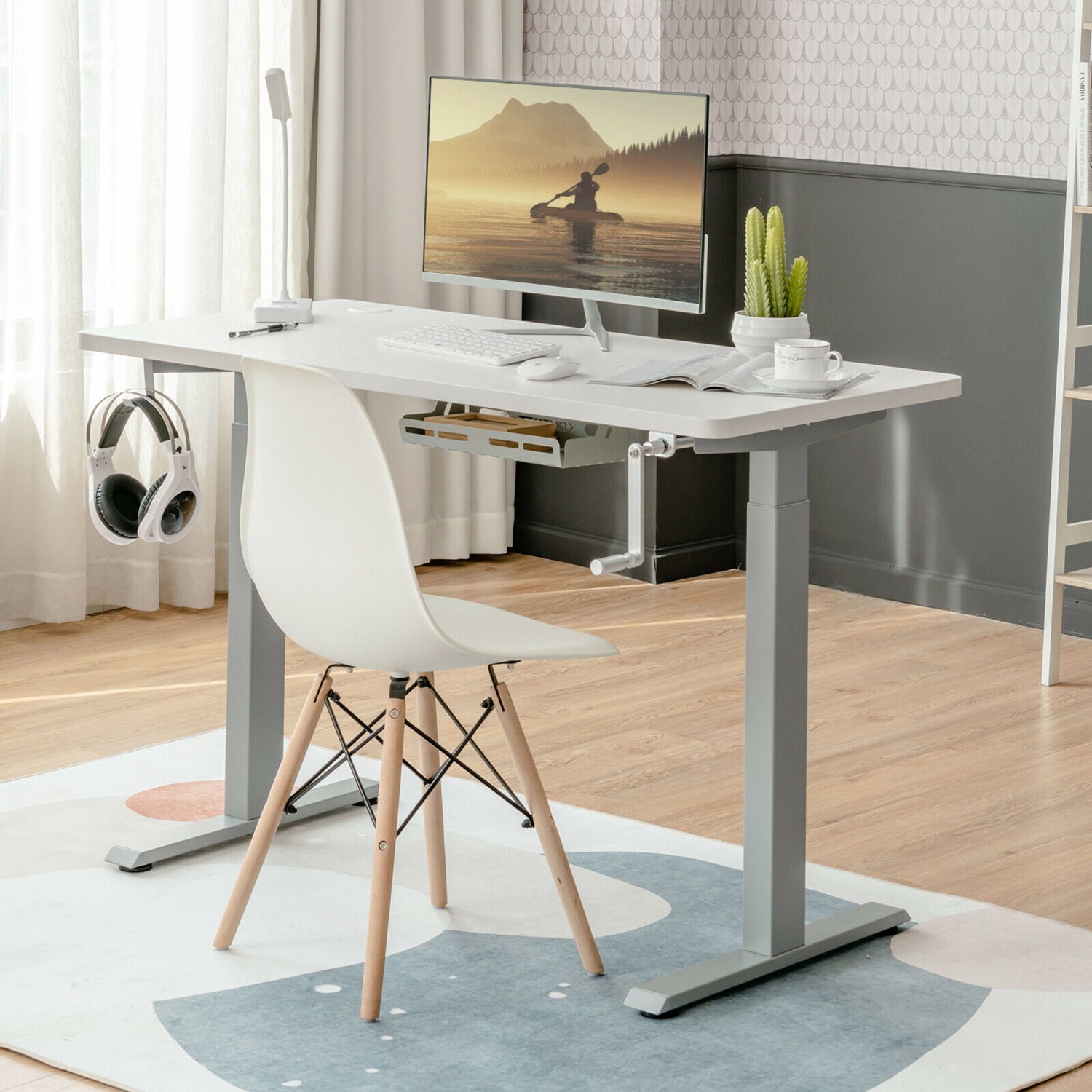Gymax Hand Crank Sit to Stand Desk Frame Height Adjustable Standing Base