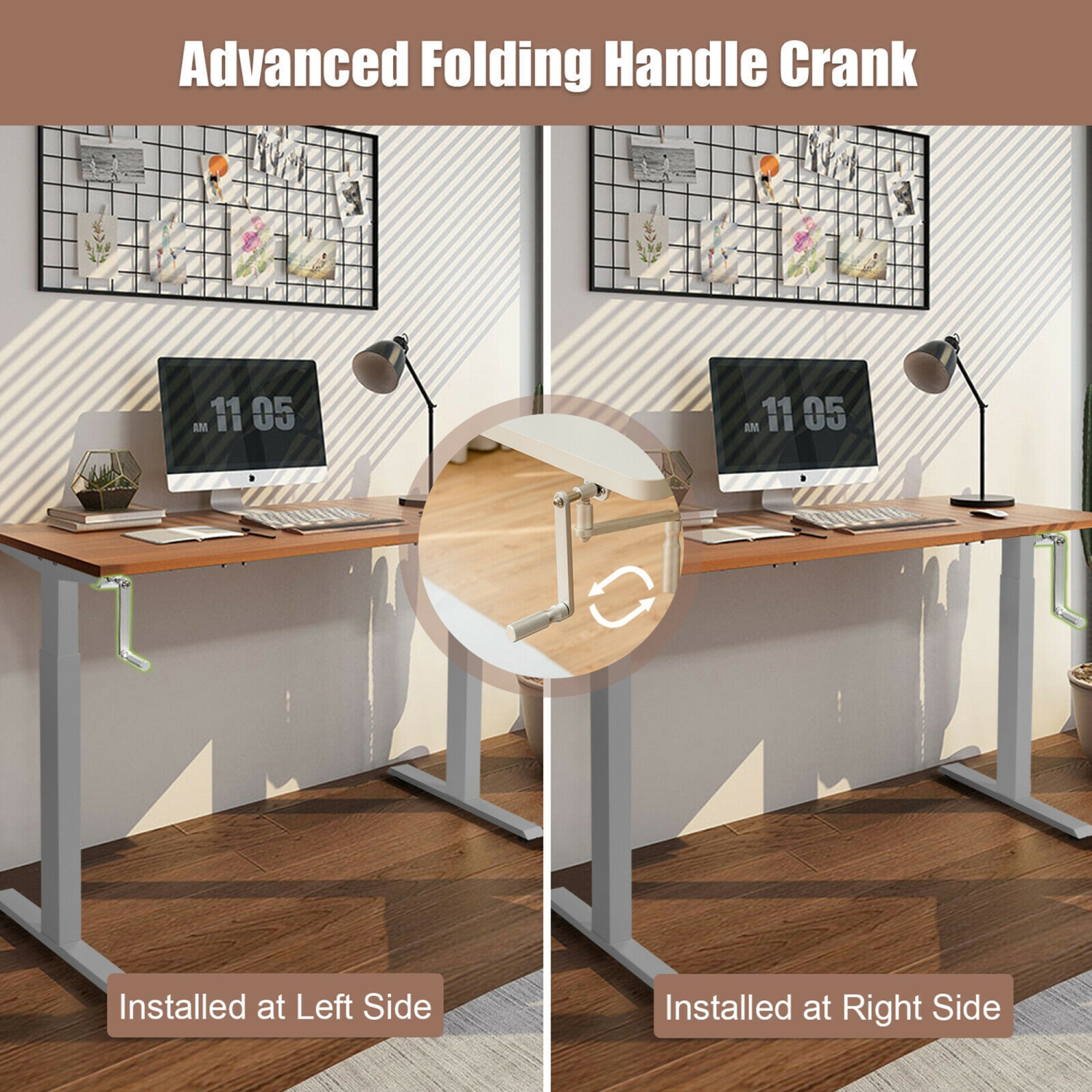 Gymax Hand Crank Sit to Stand Desk Frame Height Adjustable Standing Base