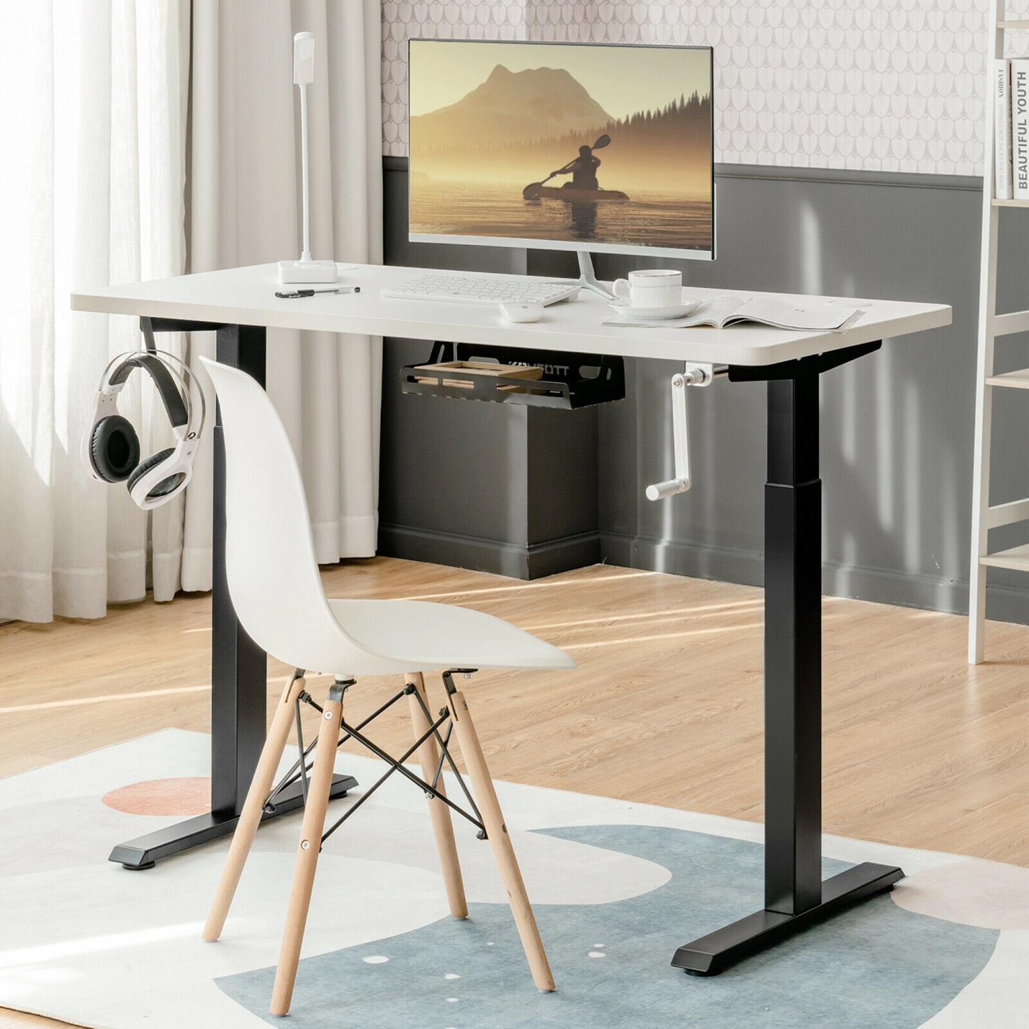 Gymax Hand Crank Sit to Stand Desk Frame Height Adjustable Standing Base