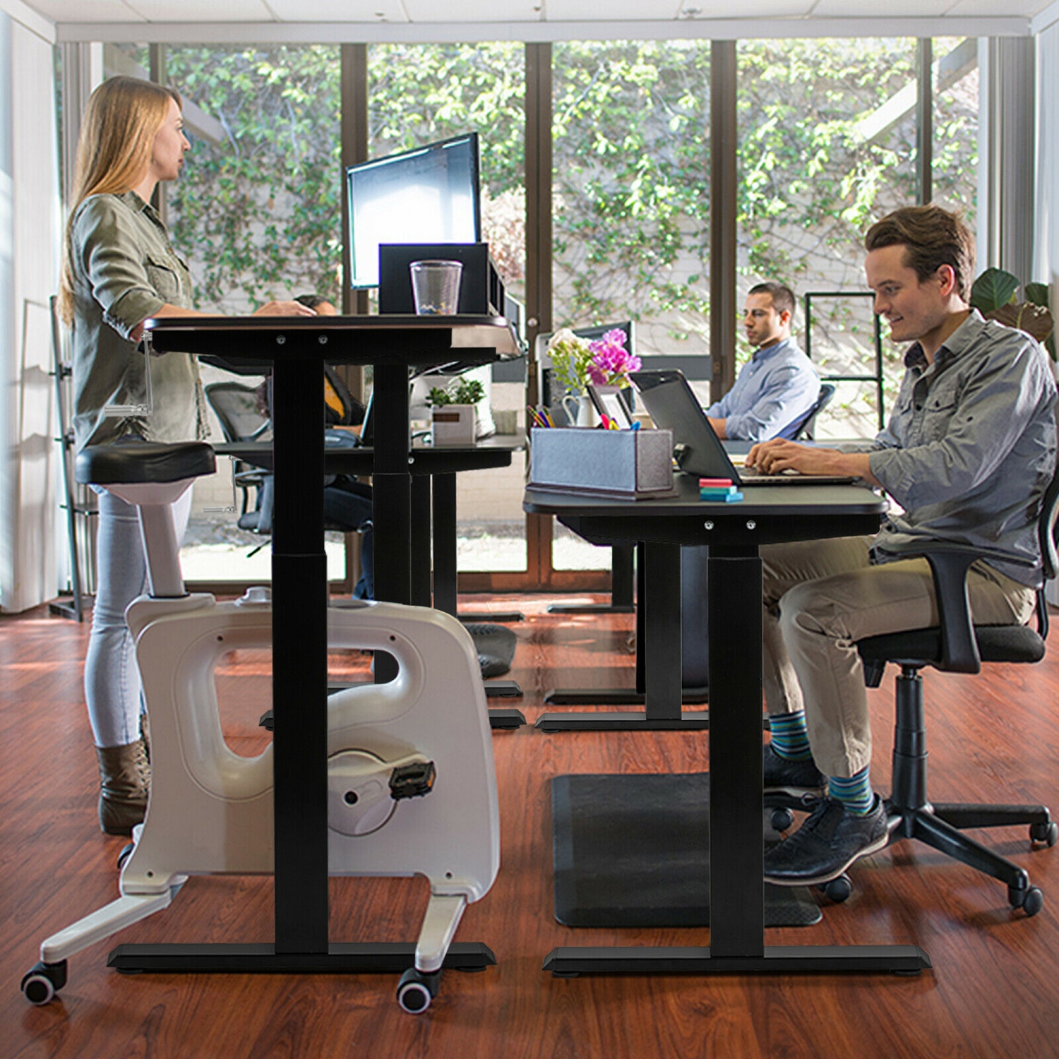 Gymax Hand Crank Sit to Stand Desk Frame Height Adjustable Standing Base