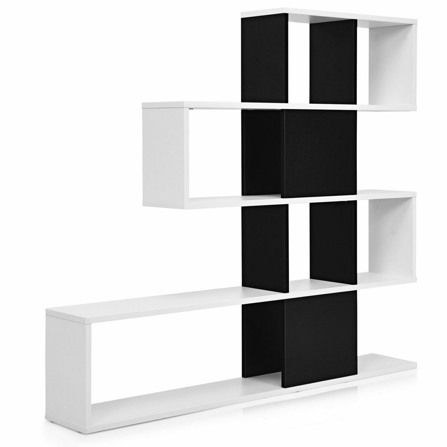 Gymax 5-Tier Bookshelf Corner Ladder Bookcase Display Storage Rack Black White