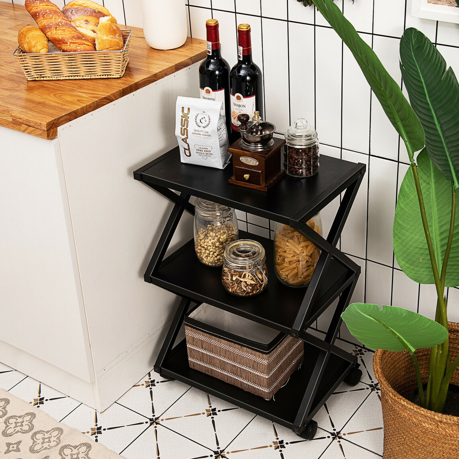 Support mobile pour imprimante, étagères de rangement 3 niveaux Gymax