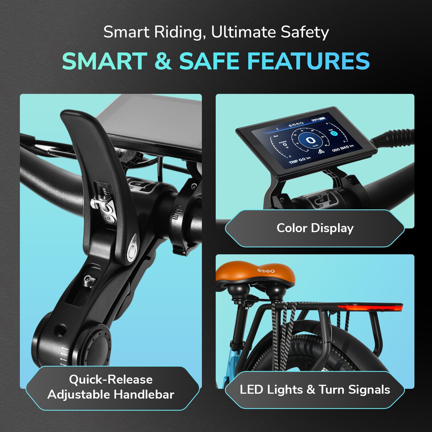 EMMO VMO Pro Electric Bike - Low Seat Step Thru Ebike Scooter for Adults 500W - UL 2849 Certified - Removable 48V17.5Ah Lithium Battery - Blue - LED