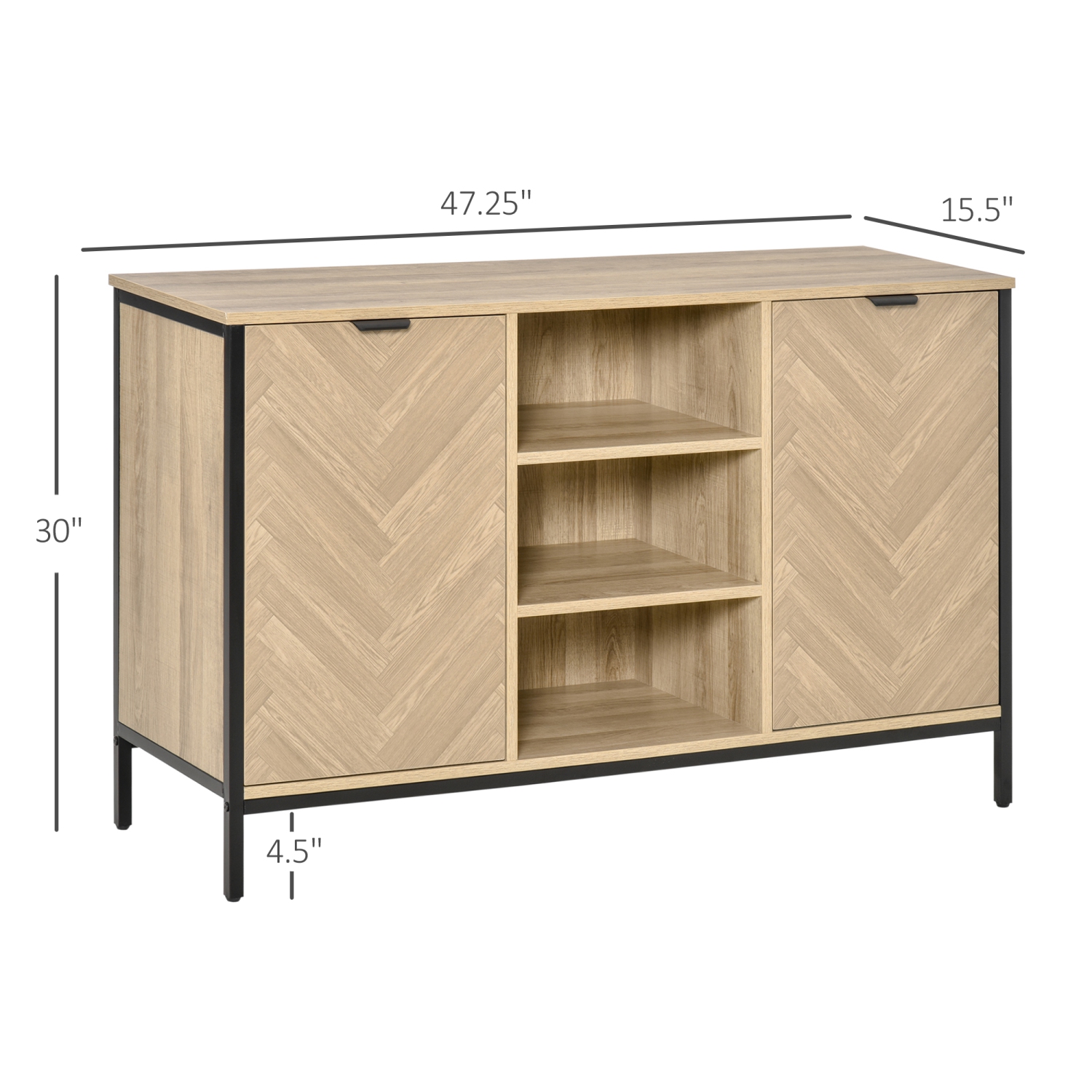 HOMCOM Sideboard Buffet Cabinet, Kitchen Storage Cabinet with 2 Doors, 3 Open Compartments and 2 Adjustable Shelves, Oak Tone