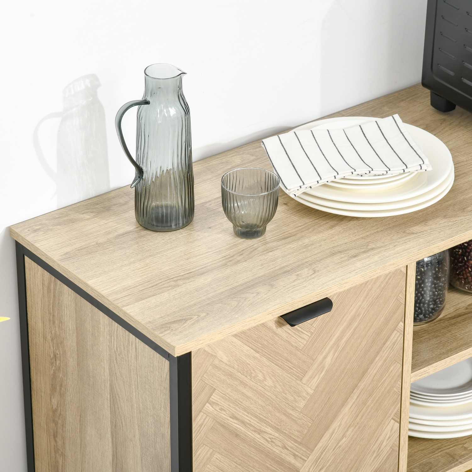 HOMCOM Sideboard Buffet Cabinet, Kitchen Storage Cabinet with 2 Doors, 3 Open Compartments and 2 Adjustable Shelves, Oak Tone