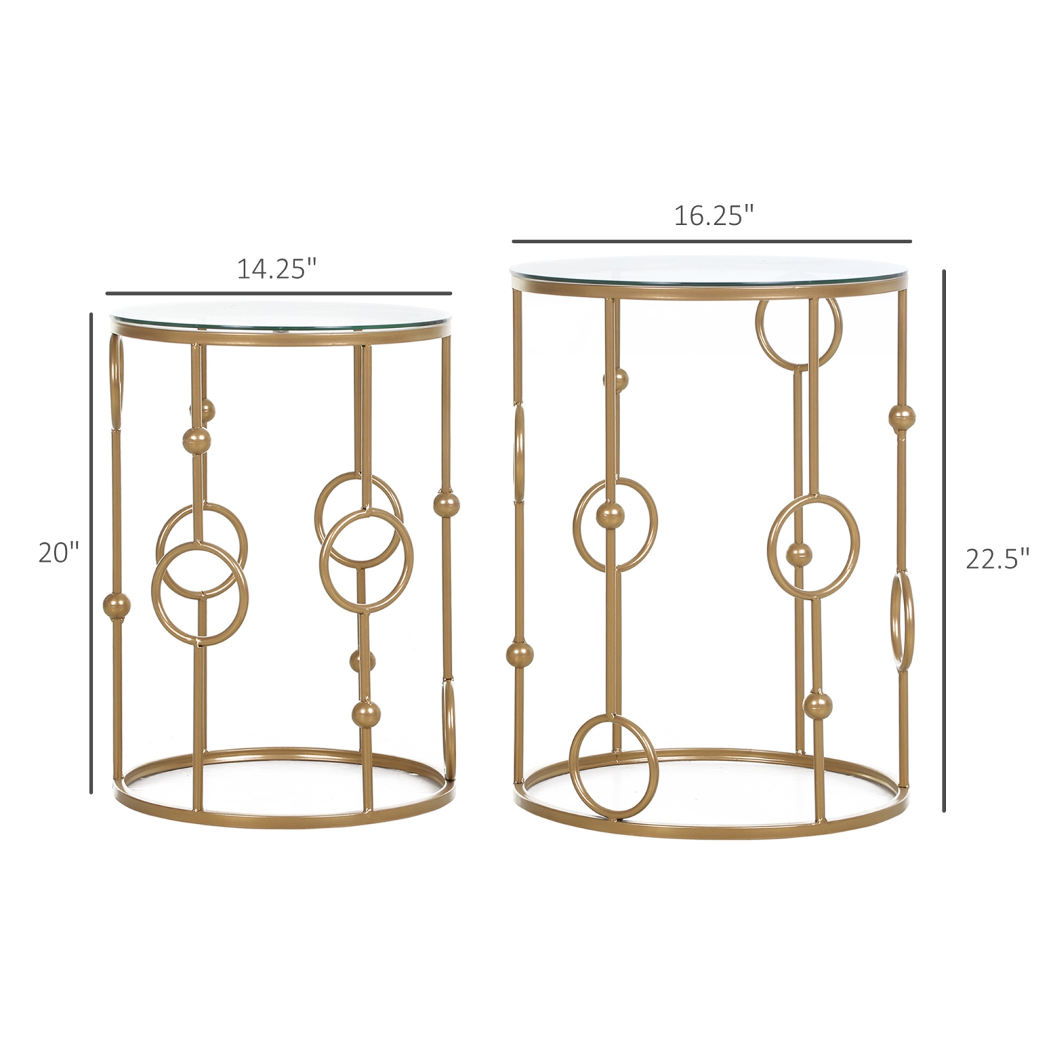 HOMCOM Round Nesting Coffee Table Set of 2, Gold Coffee Tables with Tempered Glass Top, Steel Frame for Living Room