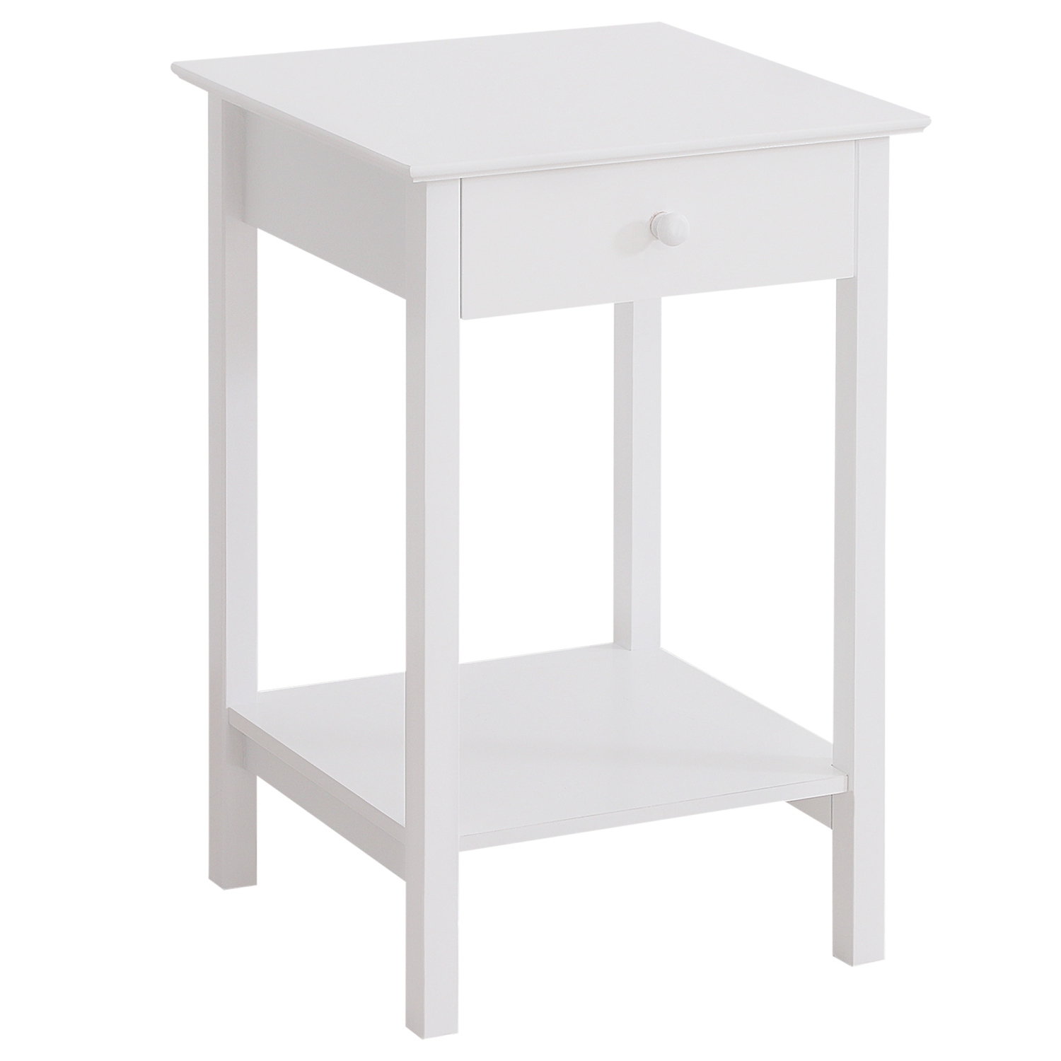HOMCOM Modern Nightstand, Side Table with Drawer and Storage Shelf, End Table for Living Room, 15.4" x 15.4" x 24", White