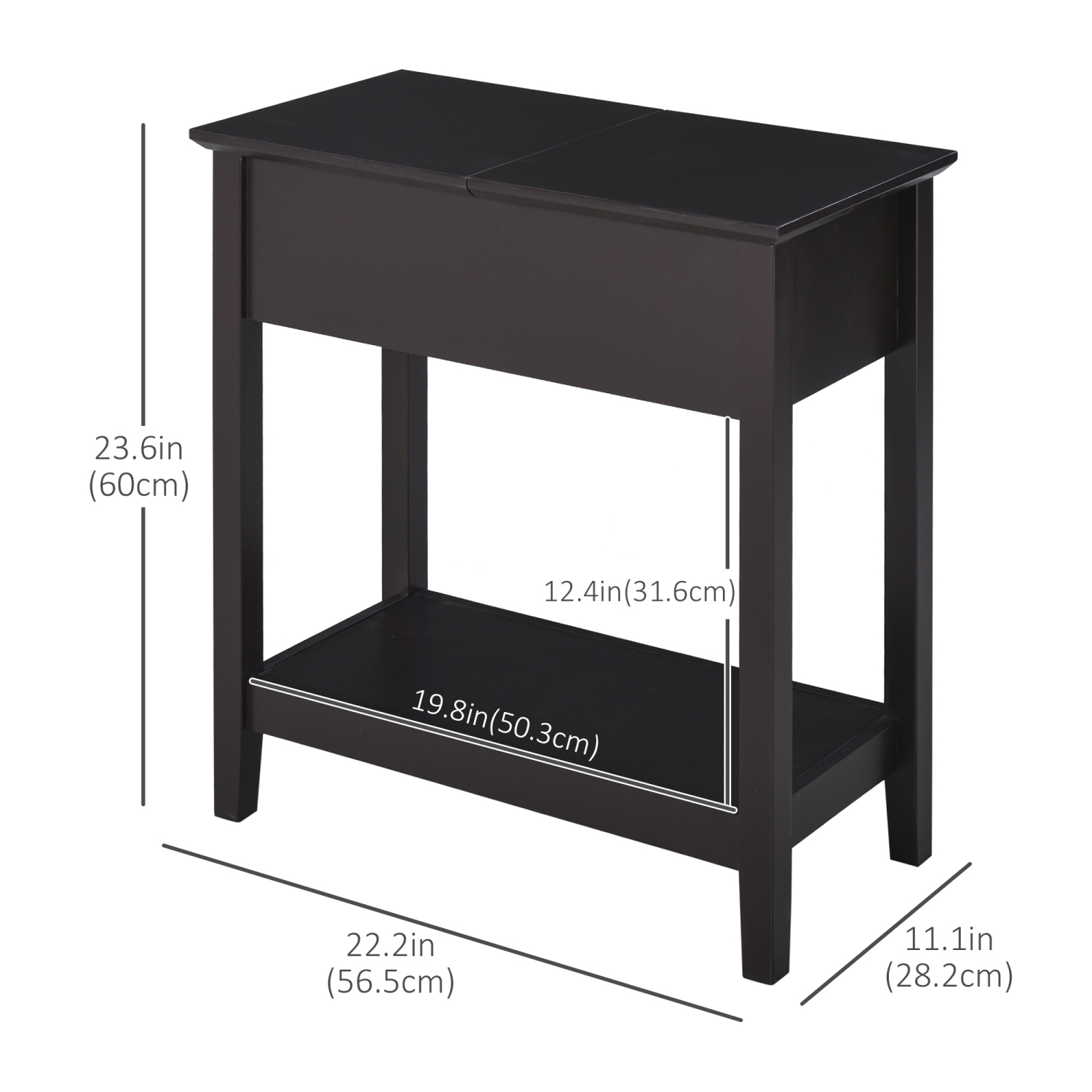 HOMCOM – Table de bout à dessus rabattable, table d'appoint avec tablette de rangement, table de chevet étroite pour les petits espaces du salon,