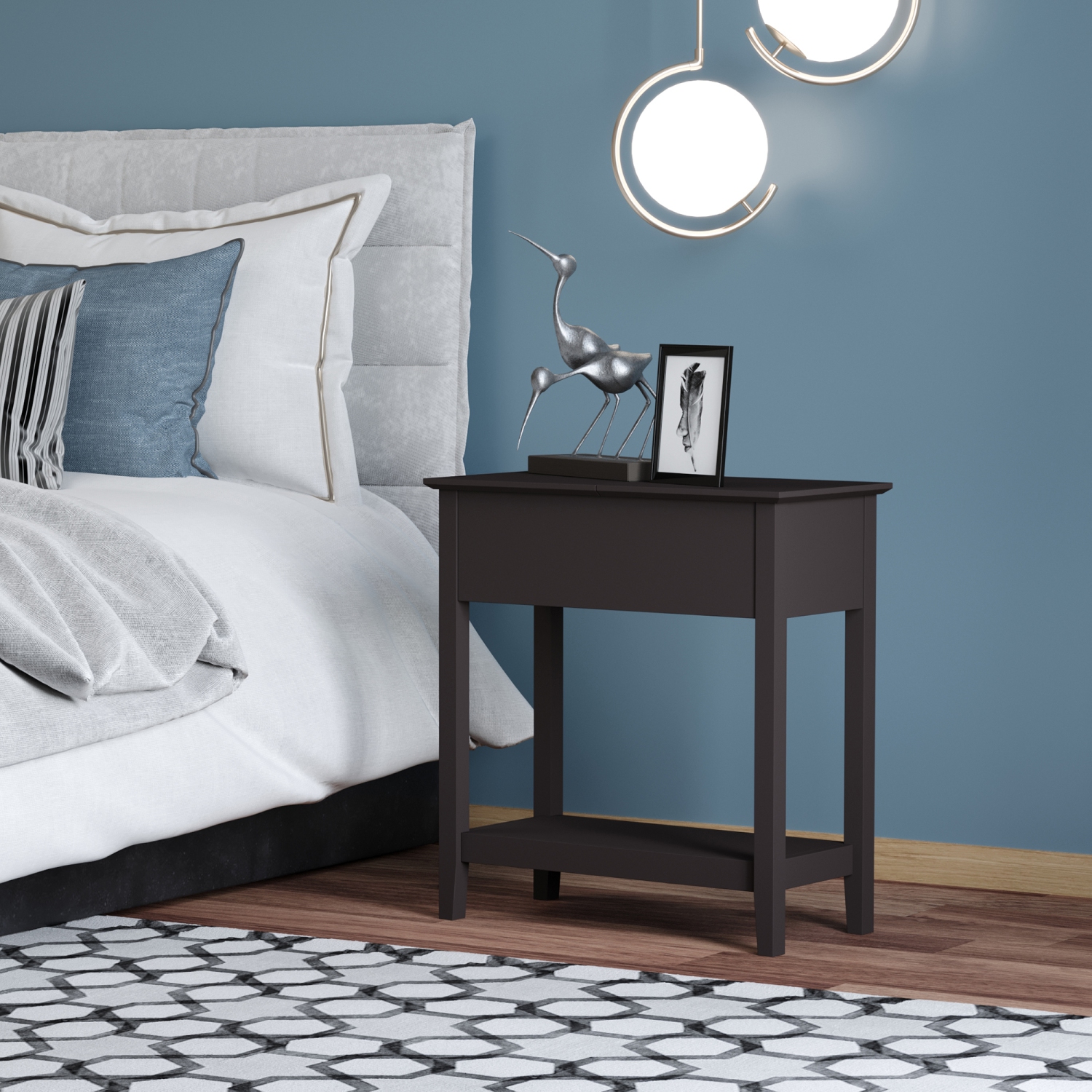 HOMCOM – Table de bout à dessus rabattable, table d'appoint avec tablette de rangement, table de chevet étroite pour les petits espaces du salon,