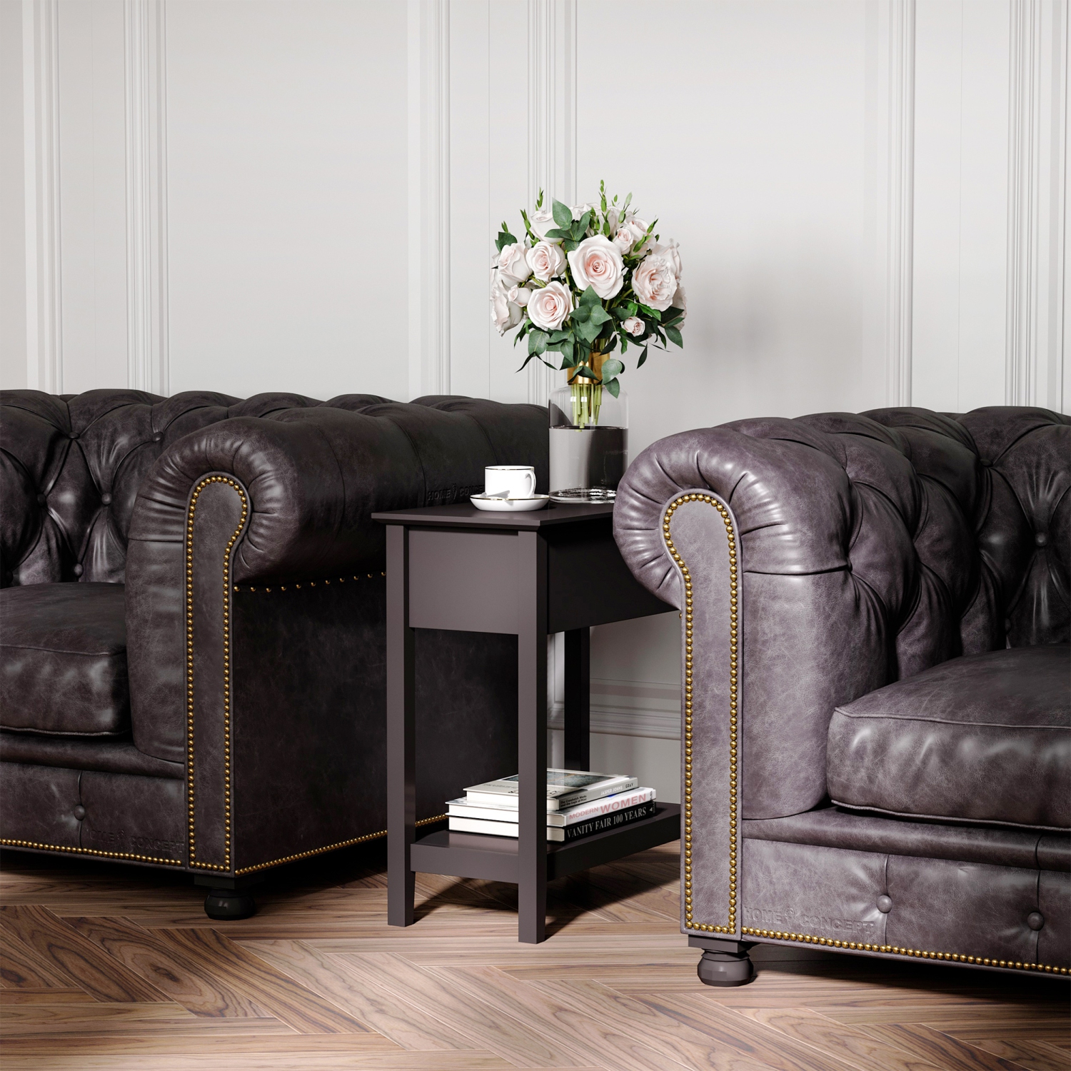 HOMCOM – Table de bout à dessus rabattable, table d'appoint avec tablette de rangement, table de chevet étroite pour les petits espaces du salon,