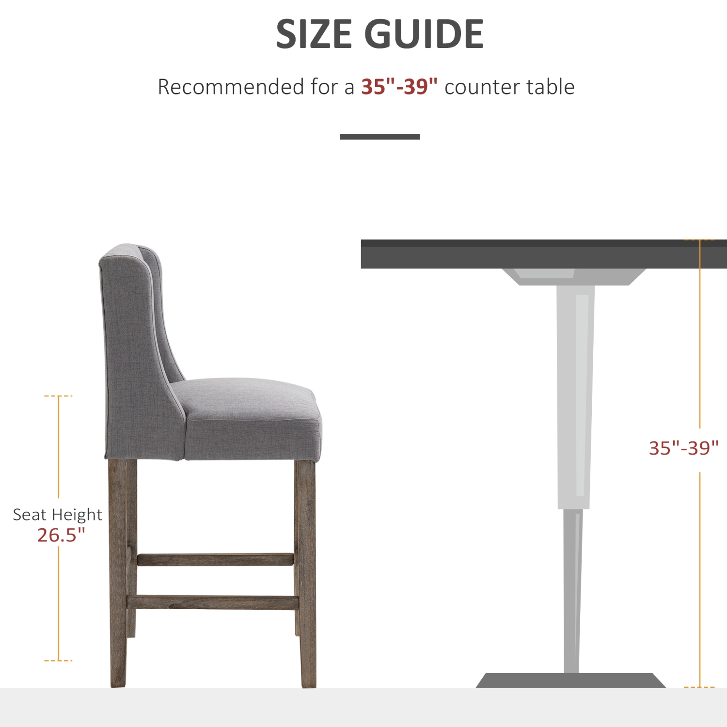 HOMCOM Counter Height Bar Stools Set of 2, Upholstered Bar Chairs with Square Tufted Backrest and Footrest, Modern Barstools for Kitchen, Dining
