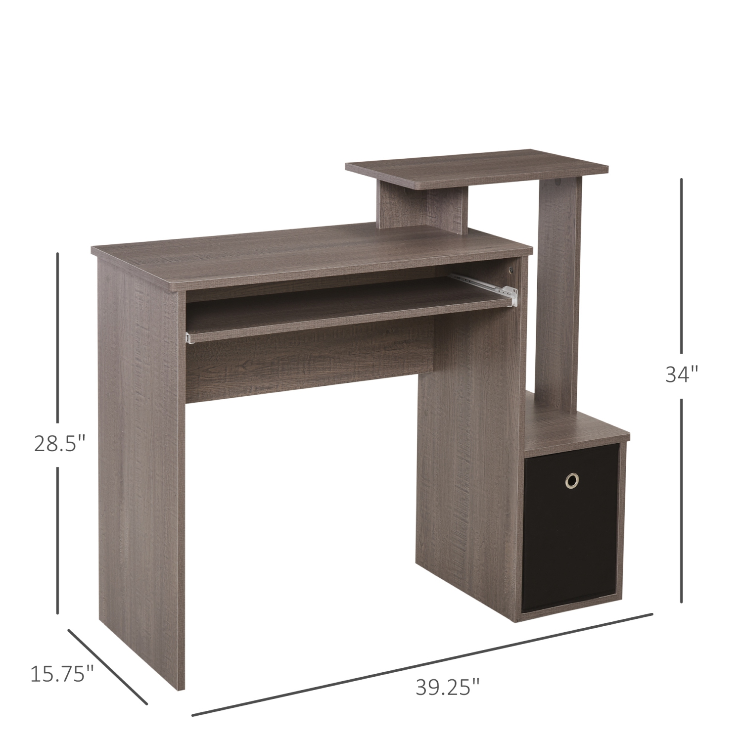 HOMCOM – Bureau d'ordinateur avec plateau coulissant pour clavier, bureau de 39&nbsp;po avec tiroir en tissu et tablettes de rangement, poste