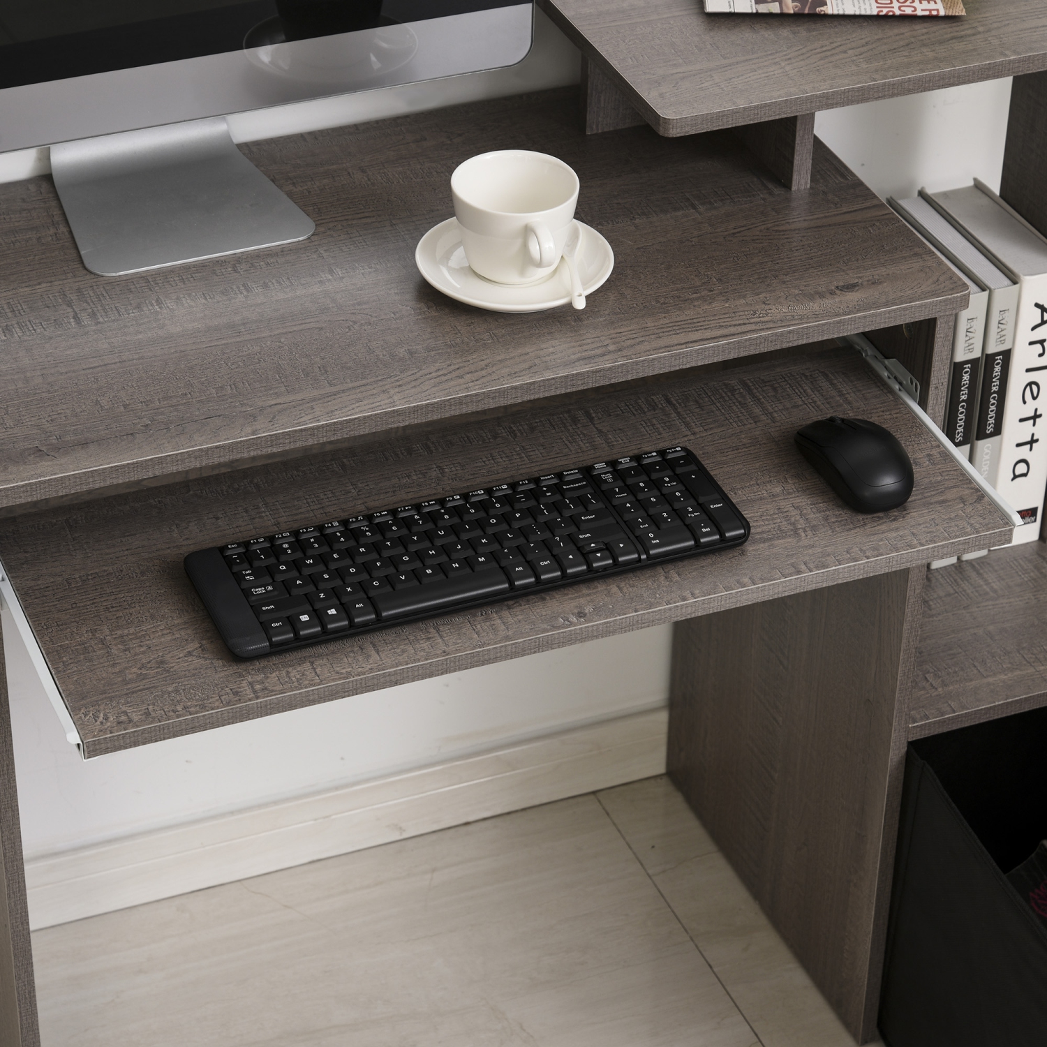 HOMCOM – Bureau d'ordinateur avec plateau coulissant pour clavier, bureau de 39&nbsp;po avec tiroir en tissu et tablettes de rangement, poste