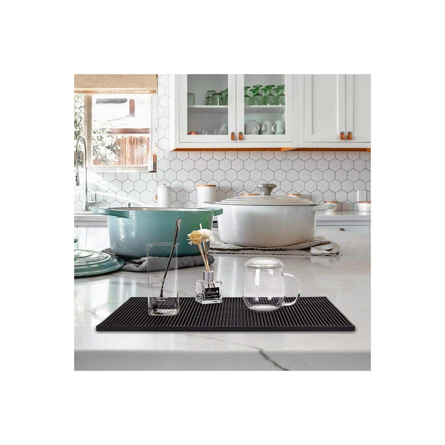 ISTAR Bar Mat for Cocktail and Coffee Bar 18" x 12" Rubber Bar Service Spill Mat for Cocktail Bartender Set of 2 Coffee Bar or Countertop Mats Glass