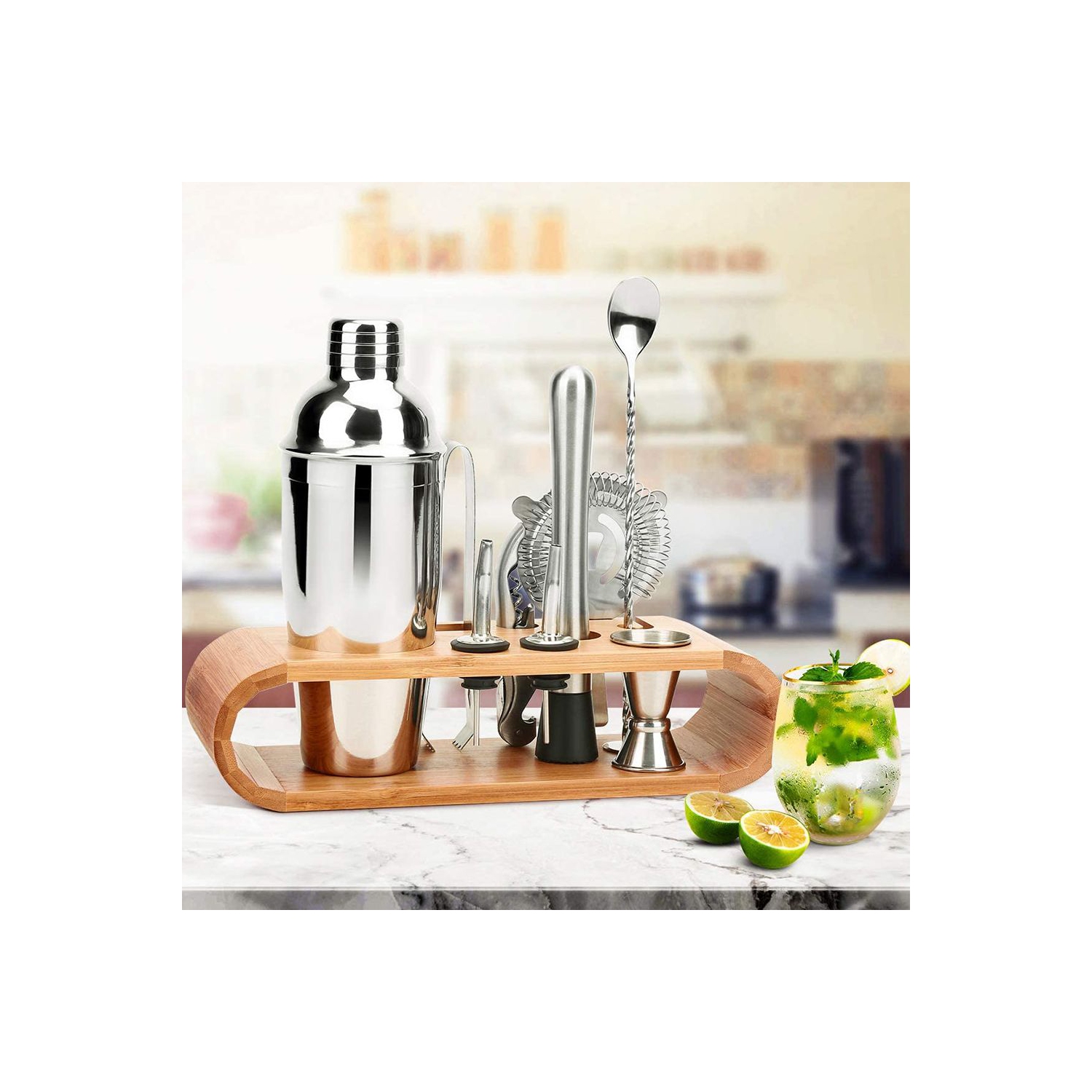 ISTAR Bartender Kit With Stand - 10 Piece Bar Set Cocktail Shaker Set, Drink Mixer Set For Home Bar With All Bar Accessories - Bar Tool Set, Cocktail