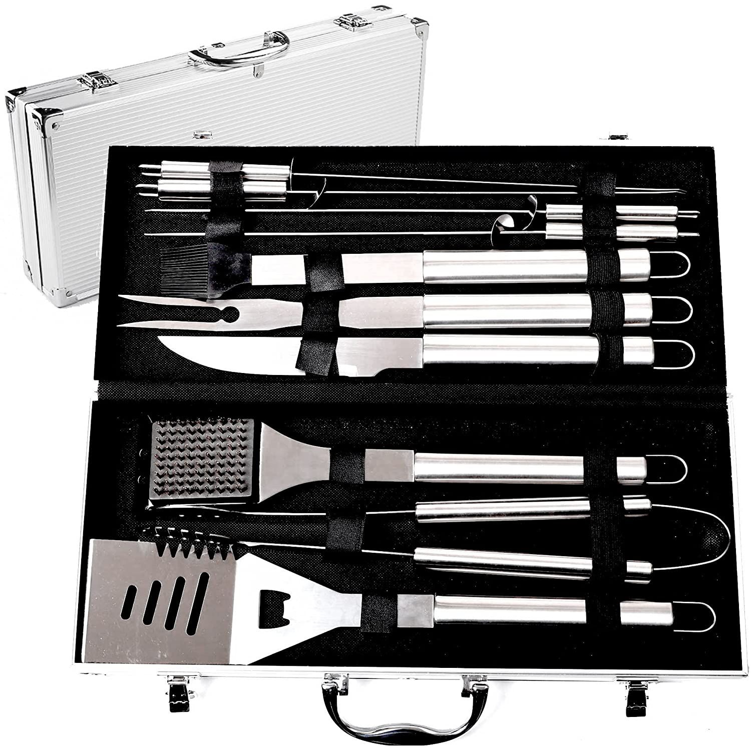 Stainless Steel BBQ Grill Tools Set with Premium Aluminum Case - 10 Heavy Duty Professional-Quality Grill Utensils Barbecue Tools for Complete