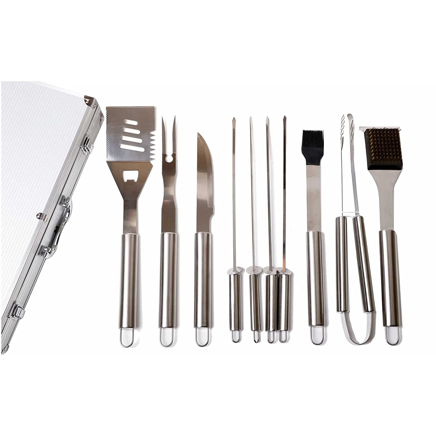 Stainless Steel BBQ Grill Tools Set with Premium Aluminum Case - 10 Heavy Duty Professional-Quality Grill Utensils Barbecue Tools for Complete