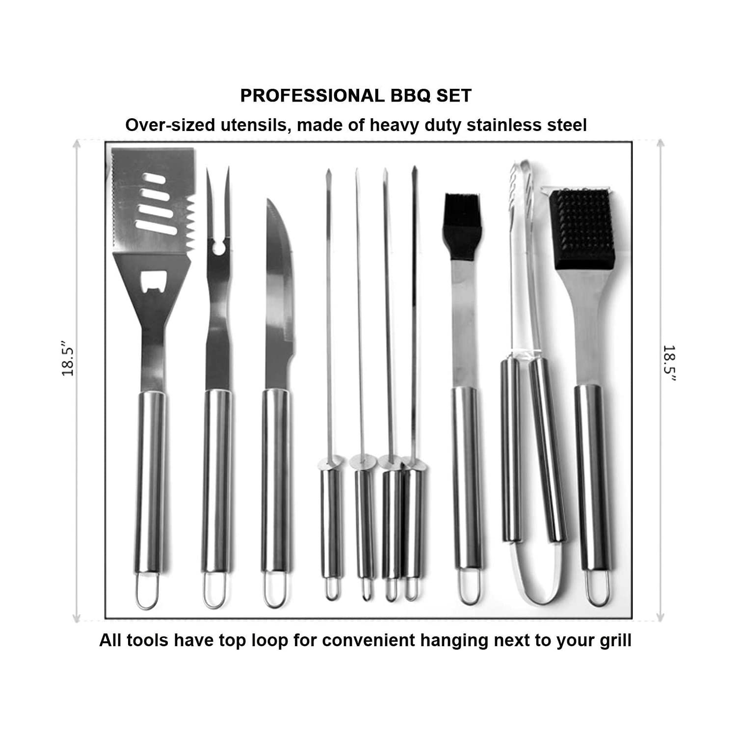 Stainless Steel BBQ Grill Tools Set with Premium Aluminum Case - 10 Heavy Duty Professional-Quality Grill Utensils Barbecue Tools for Complete