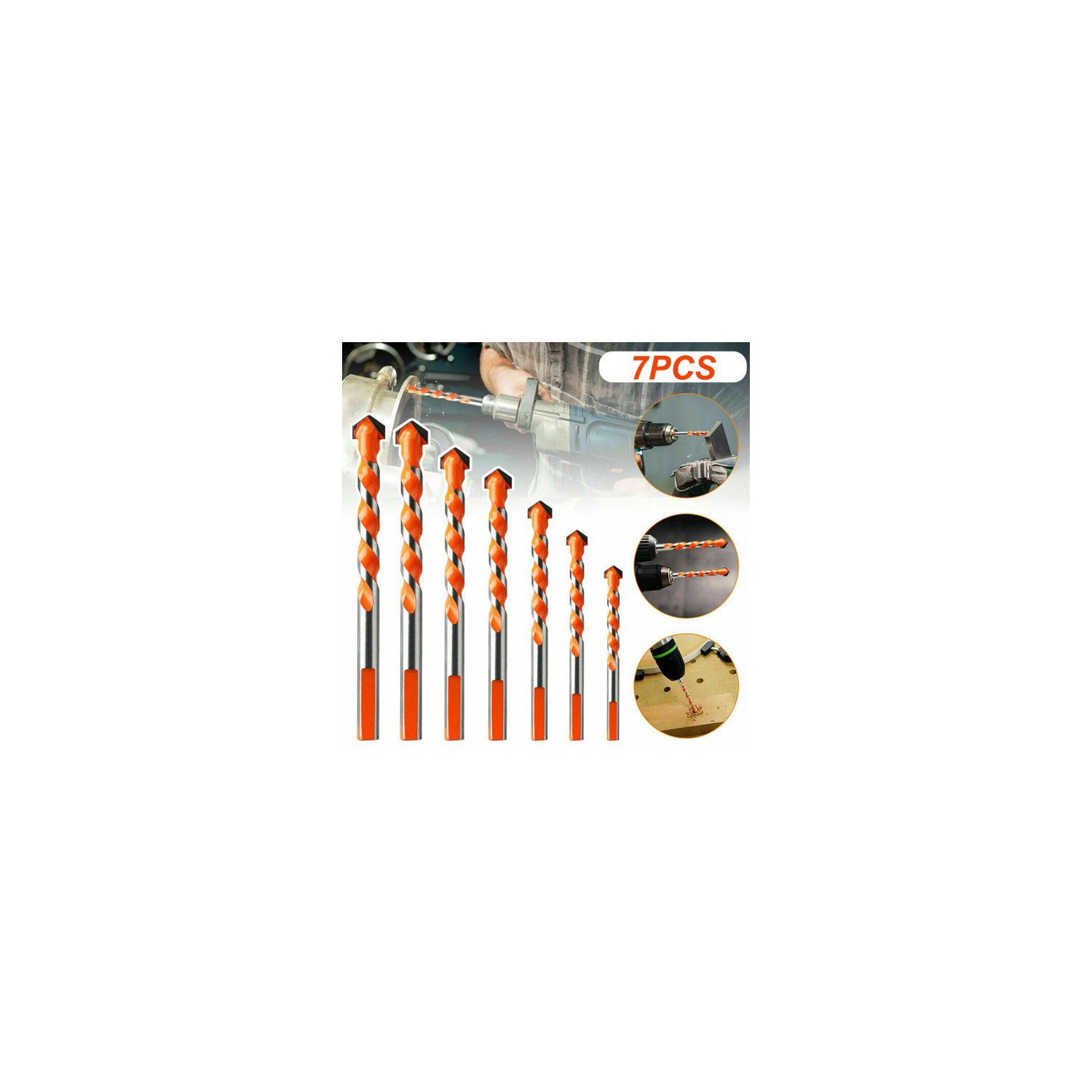 ISTAR 7PCS Masonry Drill Bit Set Tools for Glass Wood Tungsten, Multipurpose, Multi-Material Drill Bit for Tile, Brick, Wall, Cement, Concrete, Glass, Plastic, Cinderblock