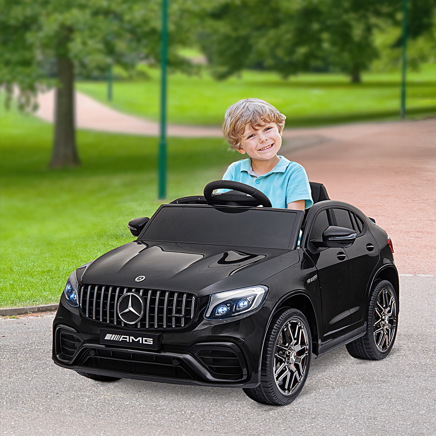 Jouet porteur pour enfants Aosom 12&nbsp;V/7AH, Mercedes Benz AMG GLC63S Coupé, voiture électrique avec télécommande, poignée, 2 vitesses, avec