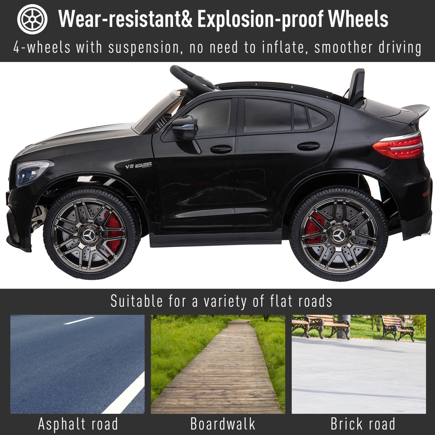 Jouet porteur pour enfants Aosom 12&nbsp;V/7AH, Mercedes Benz AMG GLC63S Coupé, voiture électrique avec télécommande, poignée, 2 vitesses, avec