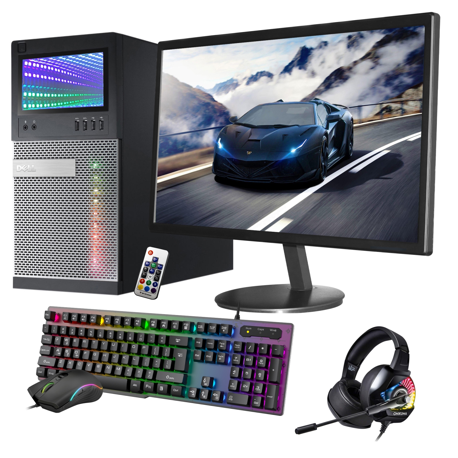 Refurbished (Good) - Gaming PC with 24" Monitor - Dell OptiPlex Computer Desktop i5 3.2GHz NVIDIA GT 1030 2GB 16GB DDR3 RAM 512GB SSD 1TB HDD Win 10 Pro LED Headset KB Mouse Combo