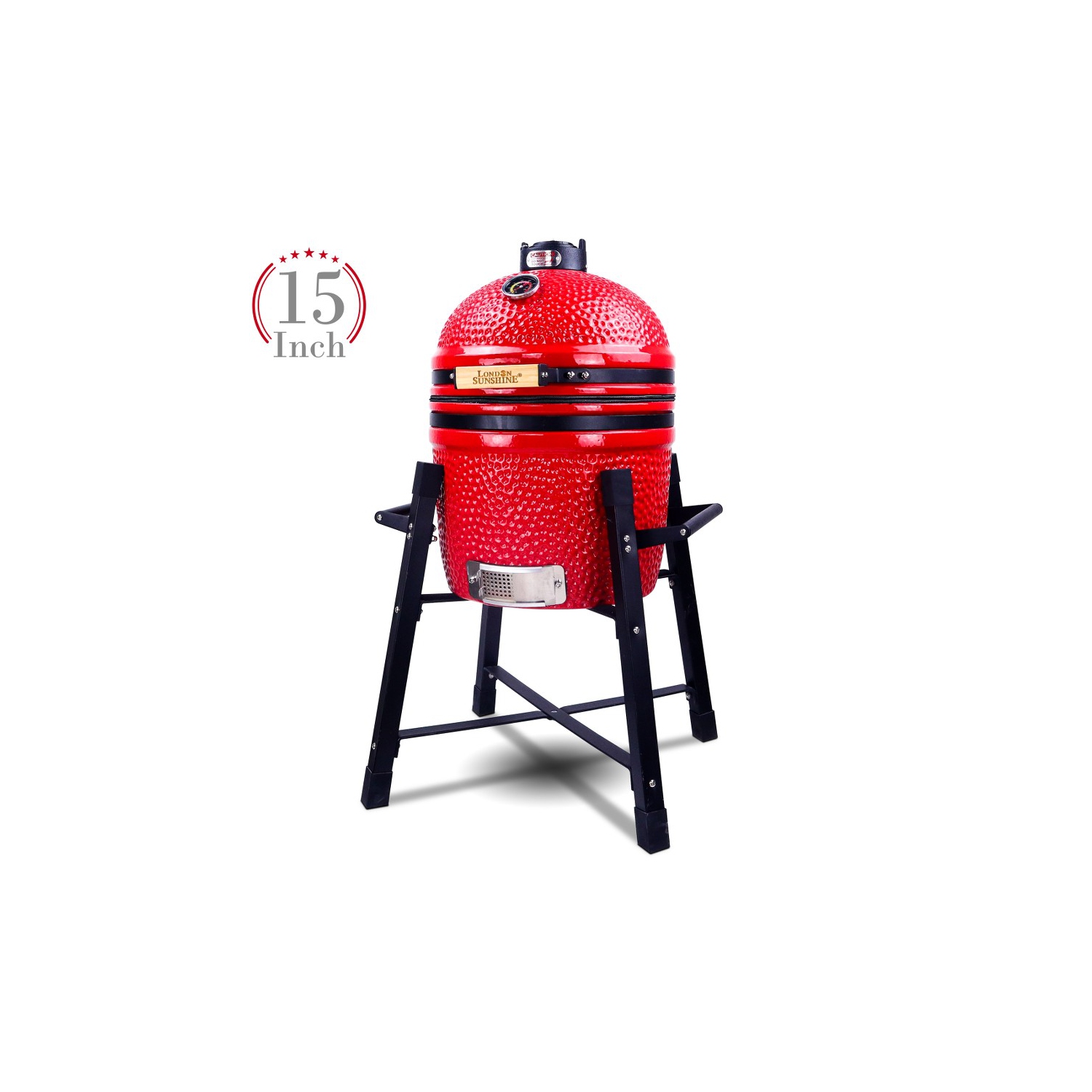 London Sunshine 15" Ceramic Kamado Charcoal BBQ Smoker Griller -Red
