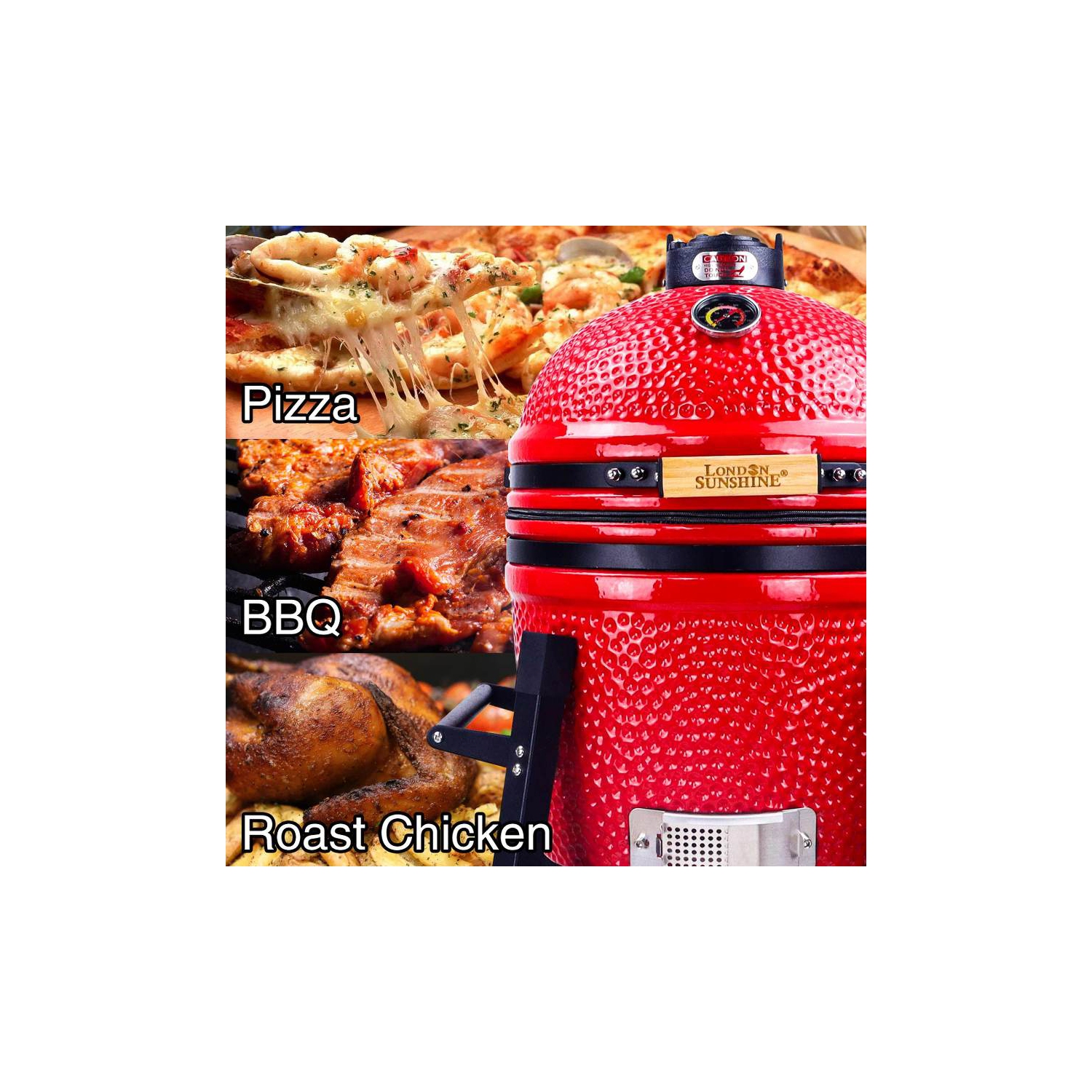 London Sunshine 15" Ceramic Kamado Charcoal BBQ Smoker Griller -Red