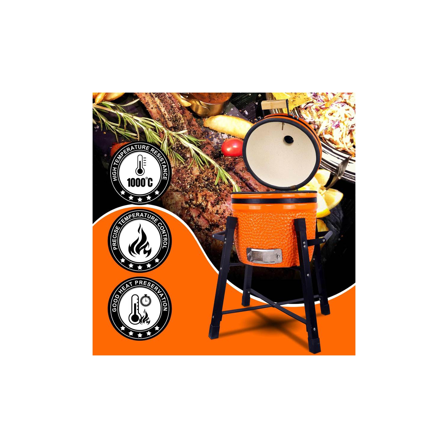 Fumoir au charbon à griller 15 po Ceramic Kamado de London Sunshine - OR