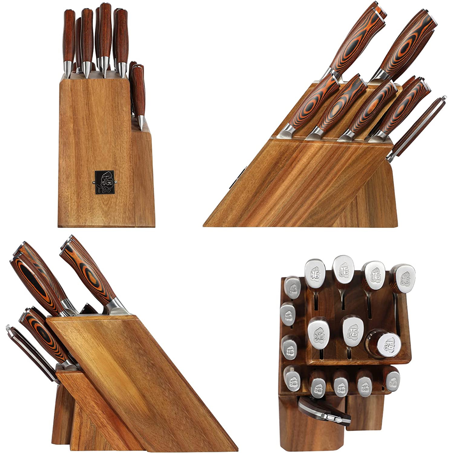 TUO Knife Block Set - 17 PCS Kitchen Knife Set with Wooden Block, Kitchen Knife  Set Honing Steel and Shears - German X50CrMoV15 Steel with Full Tang  Pakkawood Handle - FALCON SERIES