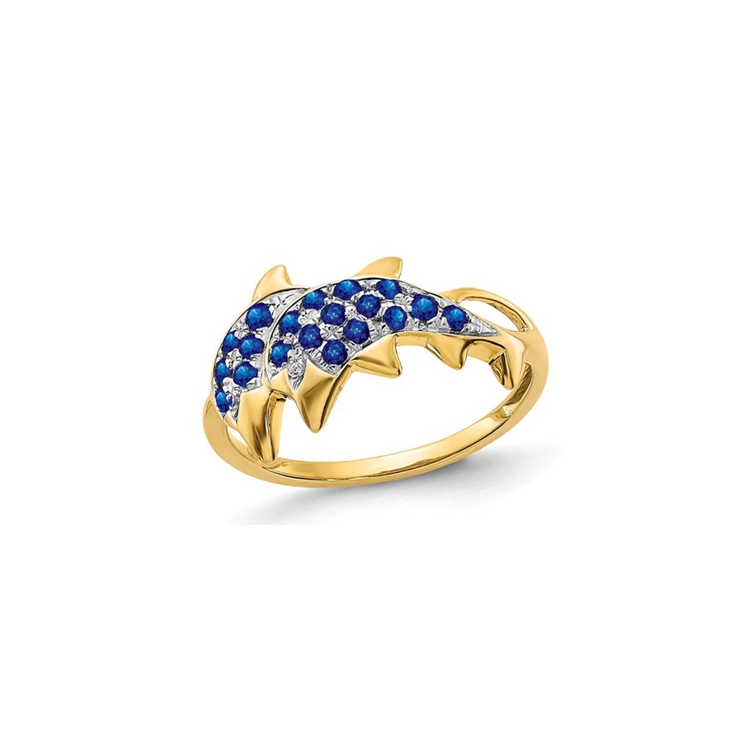 1/3 Carat Blue Sapphire Dolphin Ring in 14K Yellow Gold