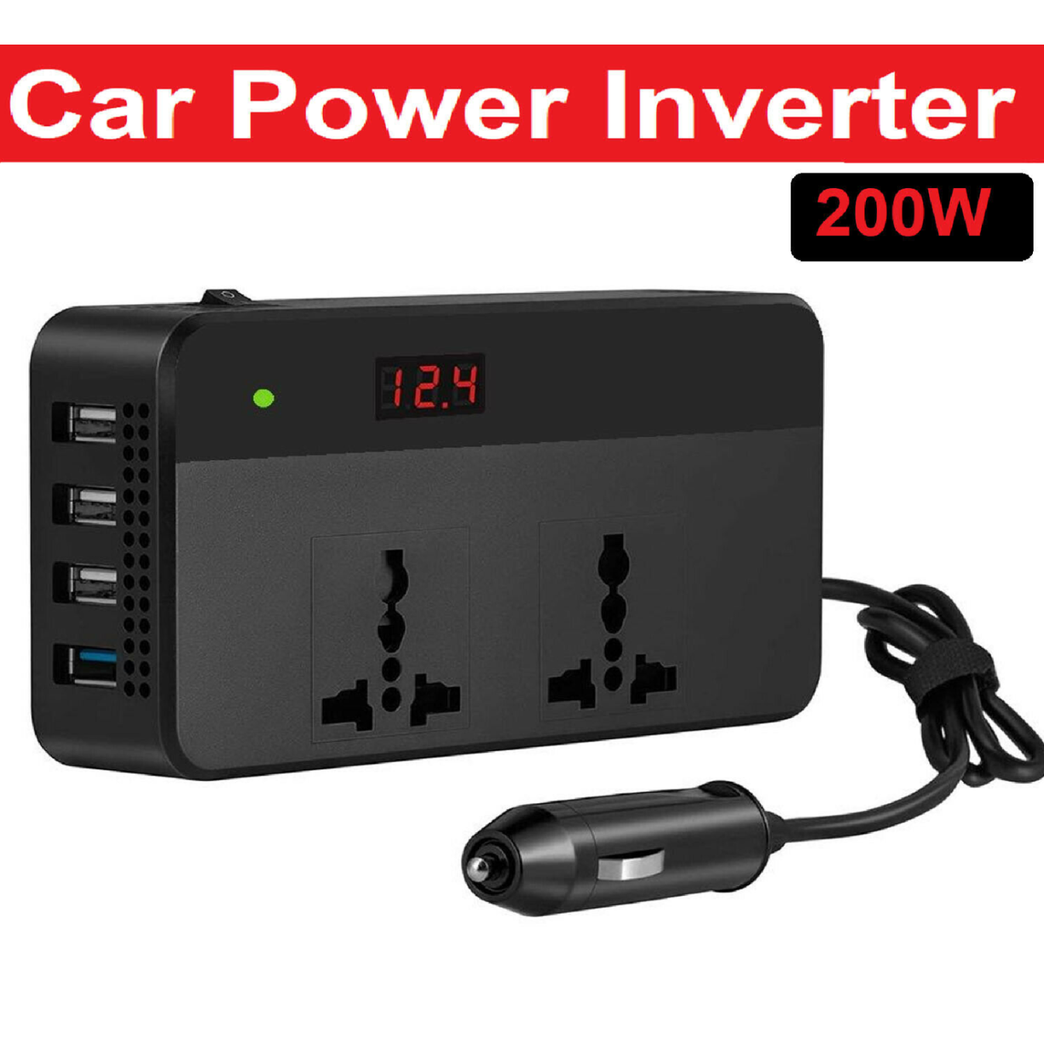 Onduleur de voiture 200 W c.c. 12 V 4 ports USB Adaptateur de chargeur pour l’auto avec interrupteur