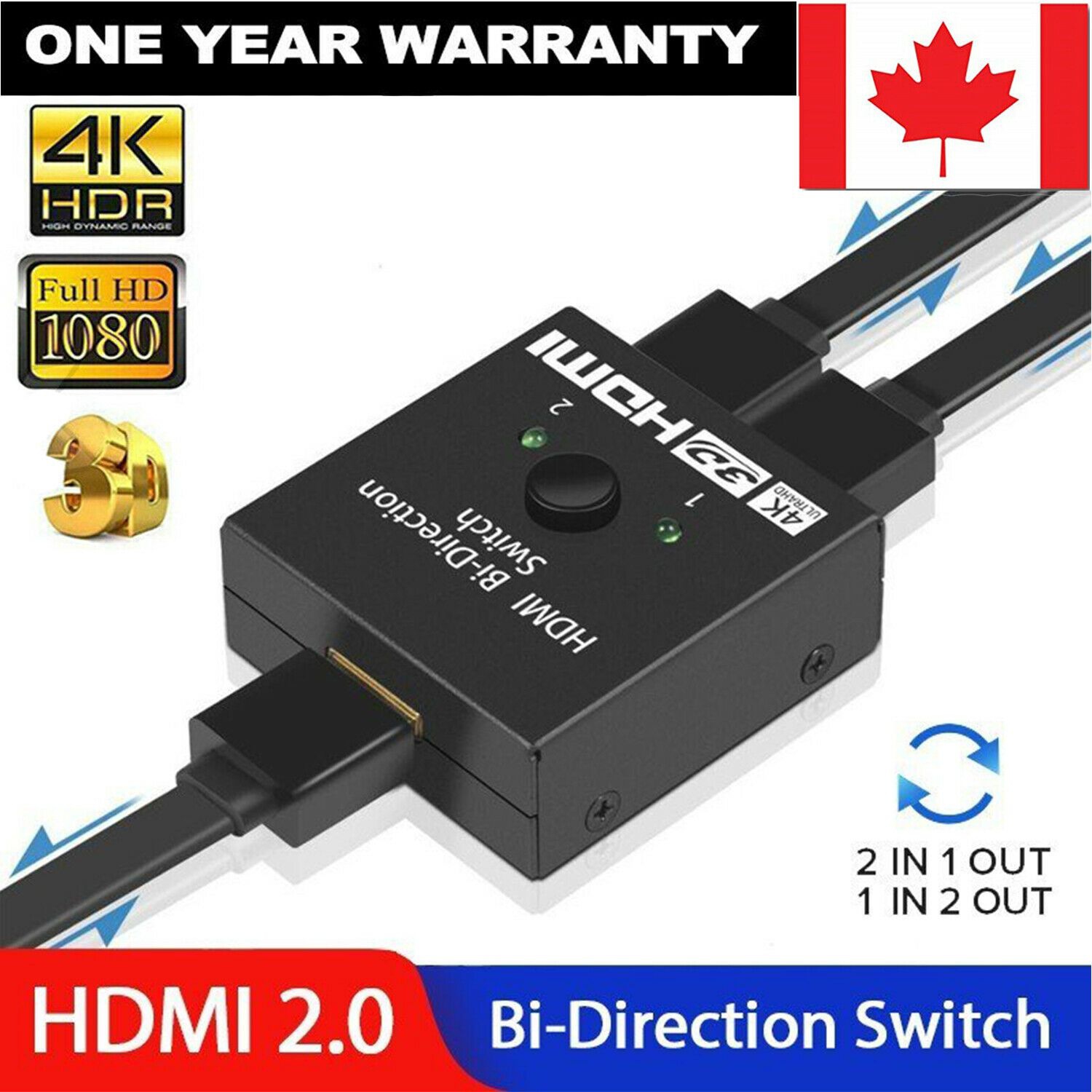 HDMI Switch Bi-Direction 2.0 HDMI Splitter 1x2/2x1 Adapter 2 in 1 Out Converter