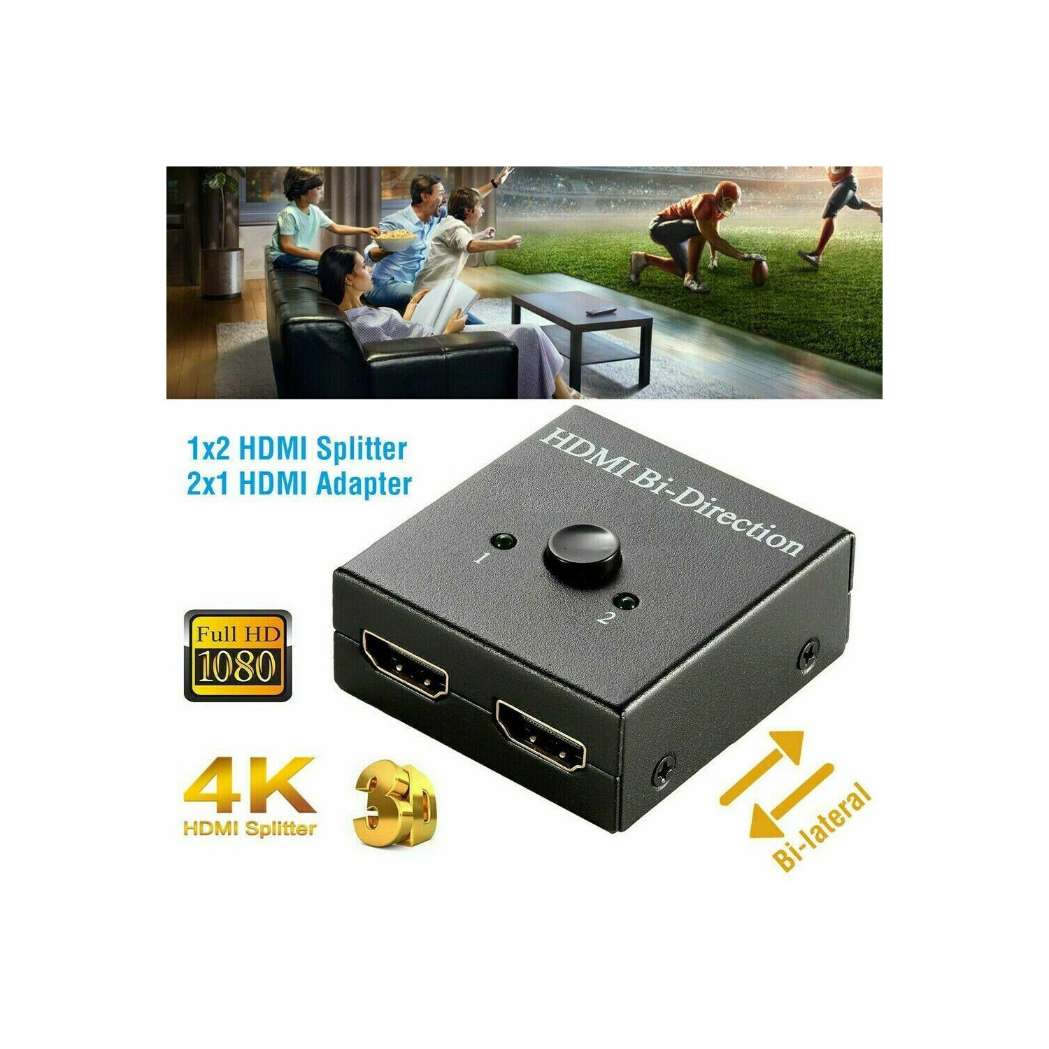 2x1 1x2 UHD 4K Bi Direction HDMI 2.0 Switch Switcher Splitter Hub HDCP 3D 1080P