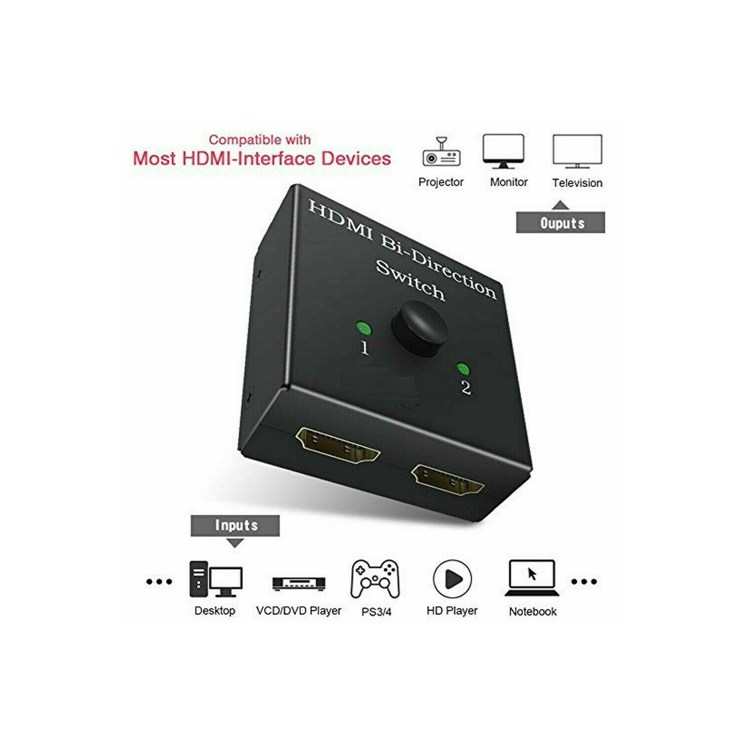 2x1 1x2 UHD 4K Bi Direction HDMI 2.0 Switch Switcher Splitter Hub HDCP 3D 1080P