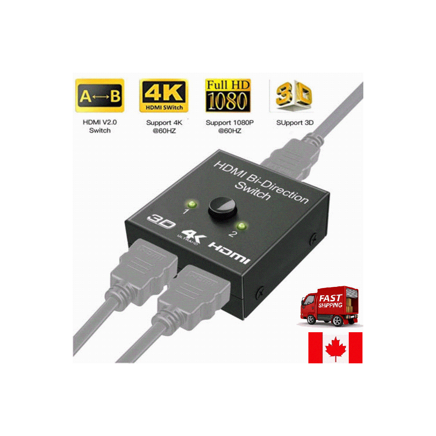 2x1 1x2 UHD 4K Bi Direction HDMI 2.0 Switch Switcher Splitter Hub HDCP 3D 1080P