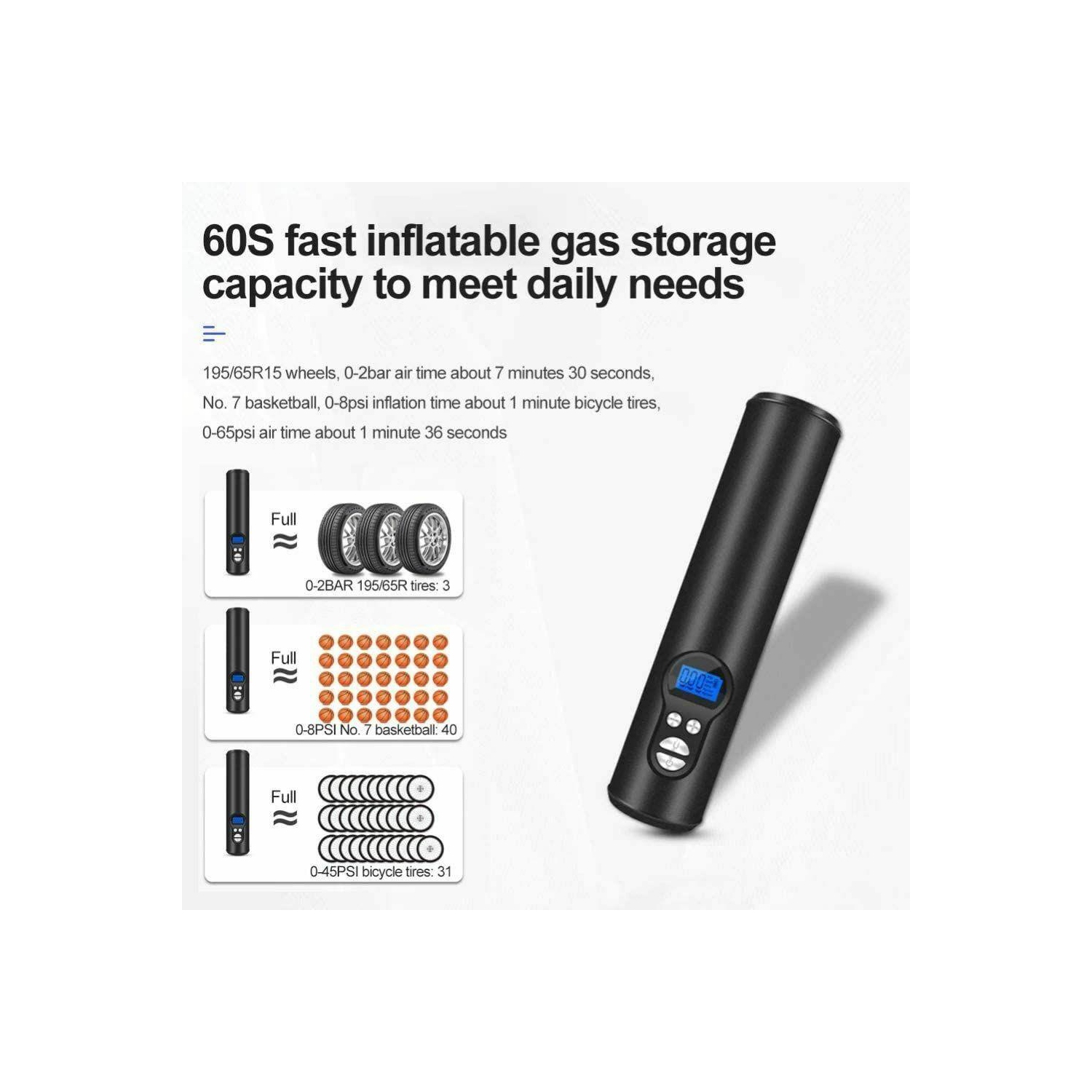 Mini Portable Air Compressor Tire Inflator Hand Held Pump USB Display Air Tyre