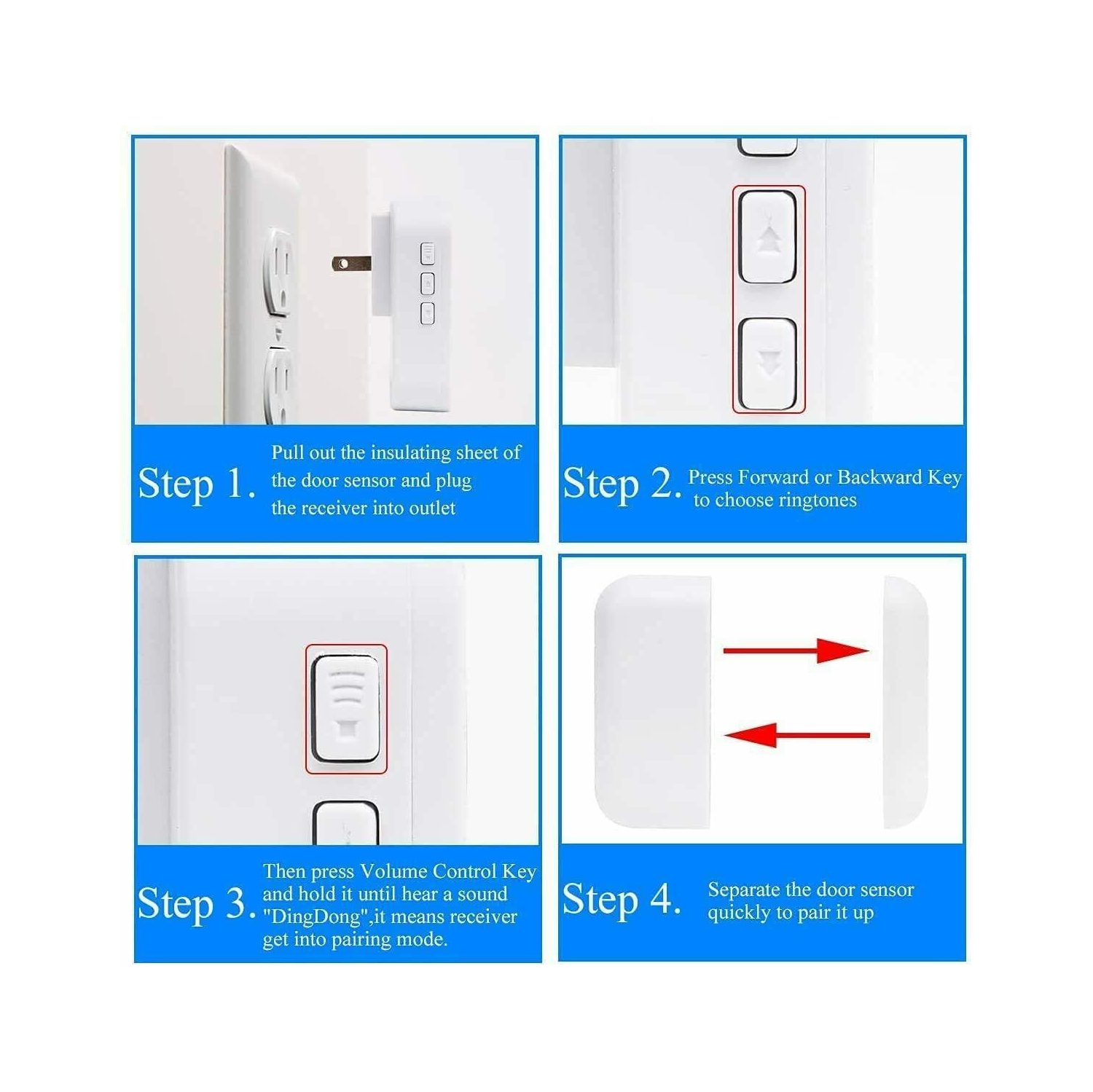 Ensemble de sonnette sans fil étanche avec 4 niveaux de volume pour la maison, le bureau, les boutiques, la salle de classe