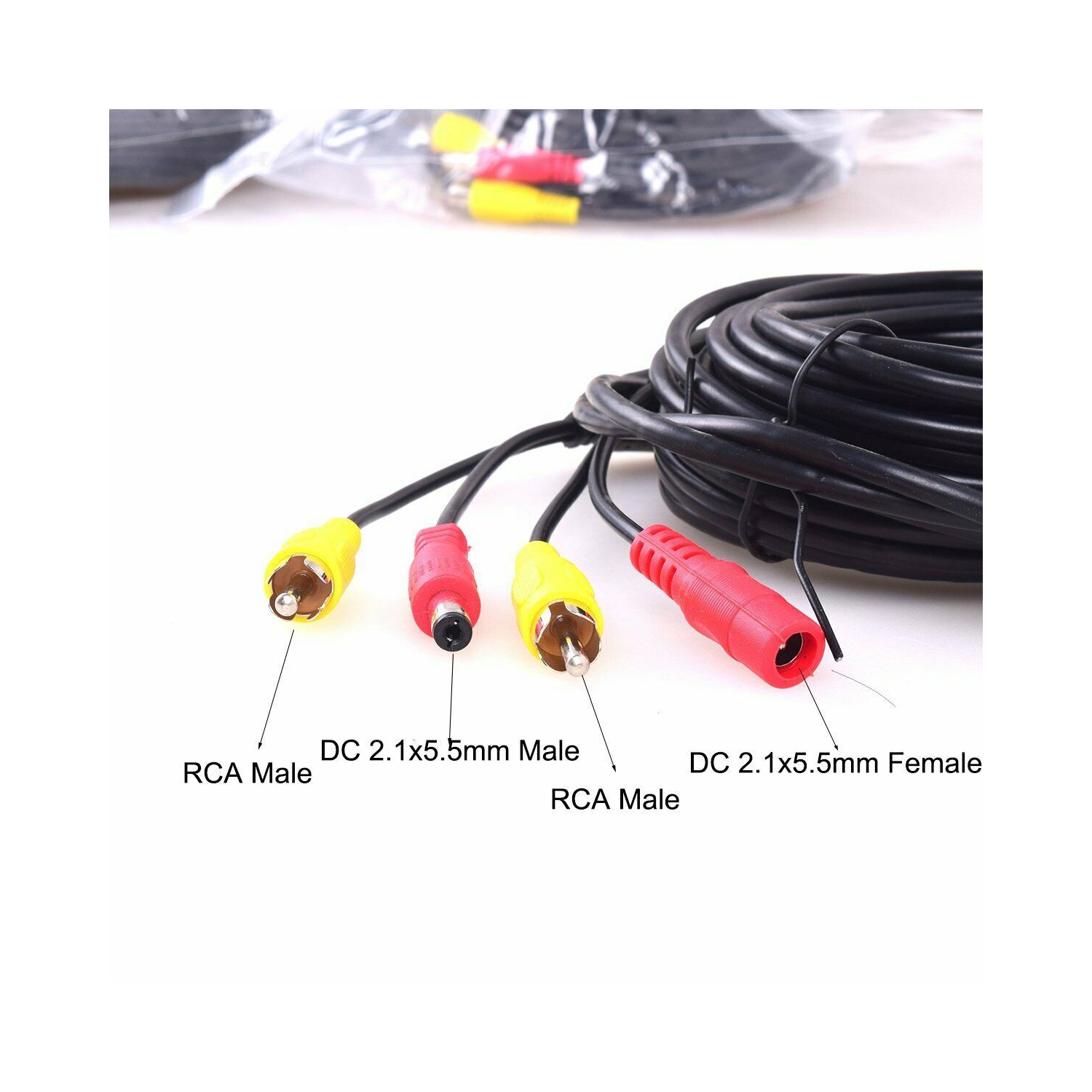 ISTAR RCA DC Power Audio Video AV Extension Cable for CCTV Security Car Tuck Bus Trailer Reverse Parking Camera 10 Meters 32Ft