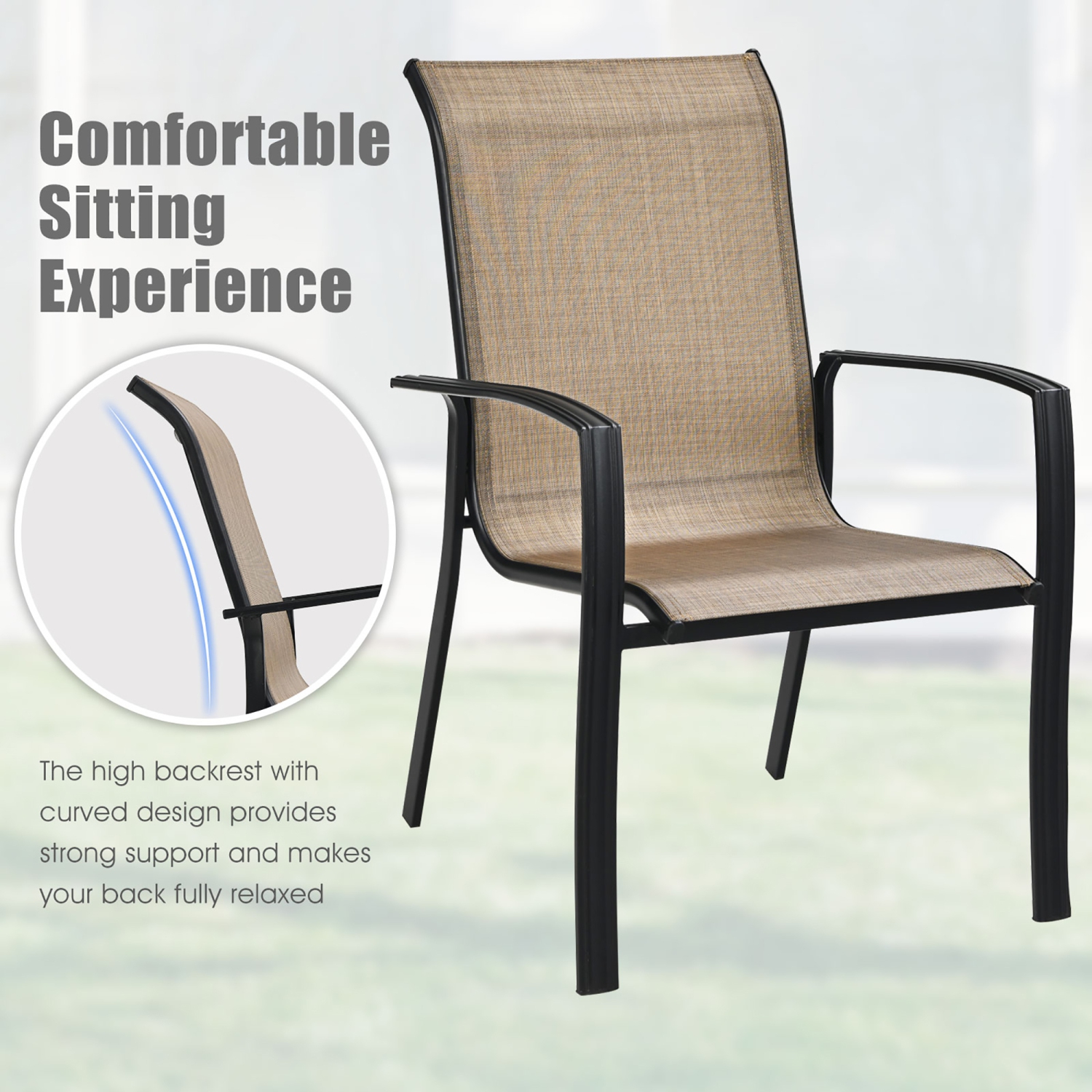 Costway Set of 4 Patio Dining Chair stackable Camping Garden Deck No Assemble