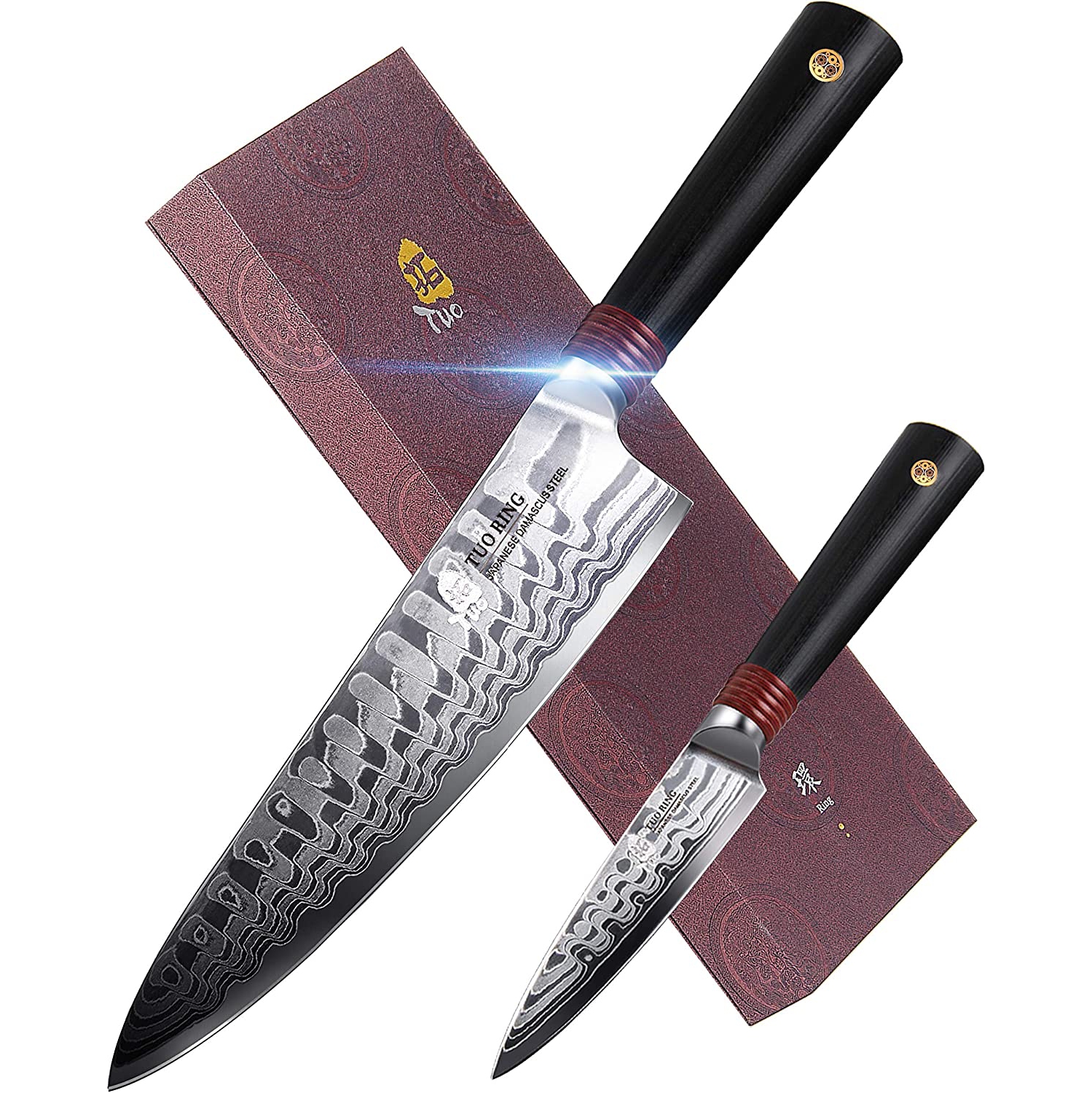 TUO TC0313D Damascus Kitchen Knife 2-piece Set Japanese AUS-10 High Carbon Steel