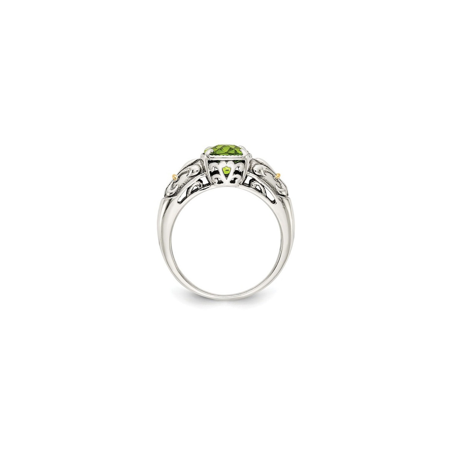 Bague en argent sterling avec péridot taille coussin 1.50 ct rehaussé or 14 ct