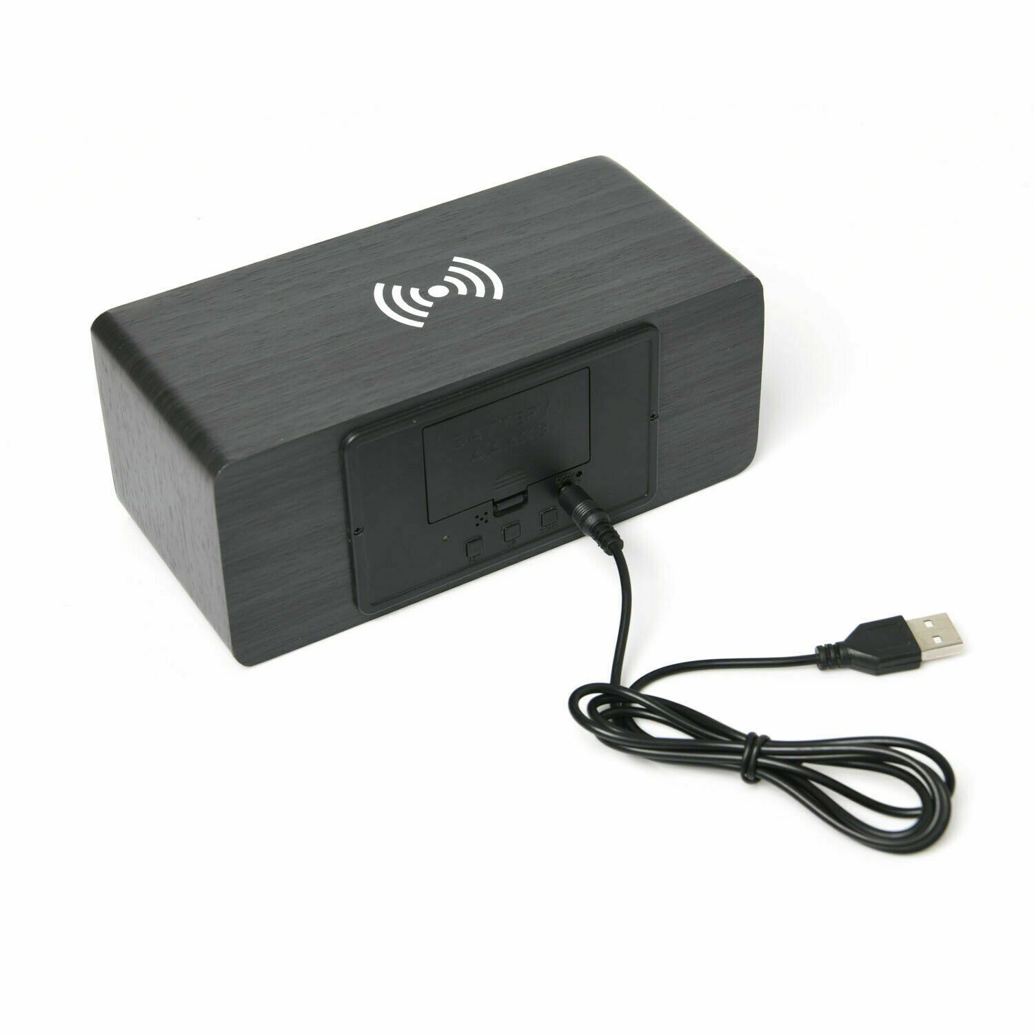 Alarm Clock With Wireless Charging Wooden Digital Bedroom Wood Electric LED CA