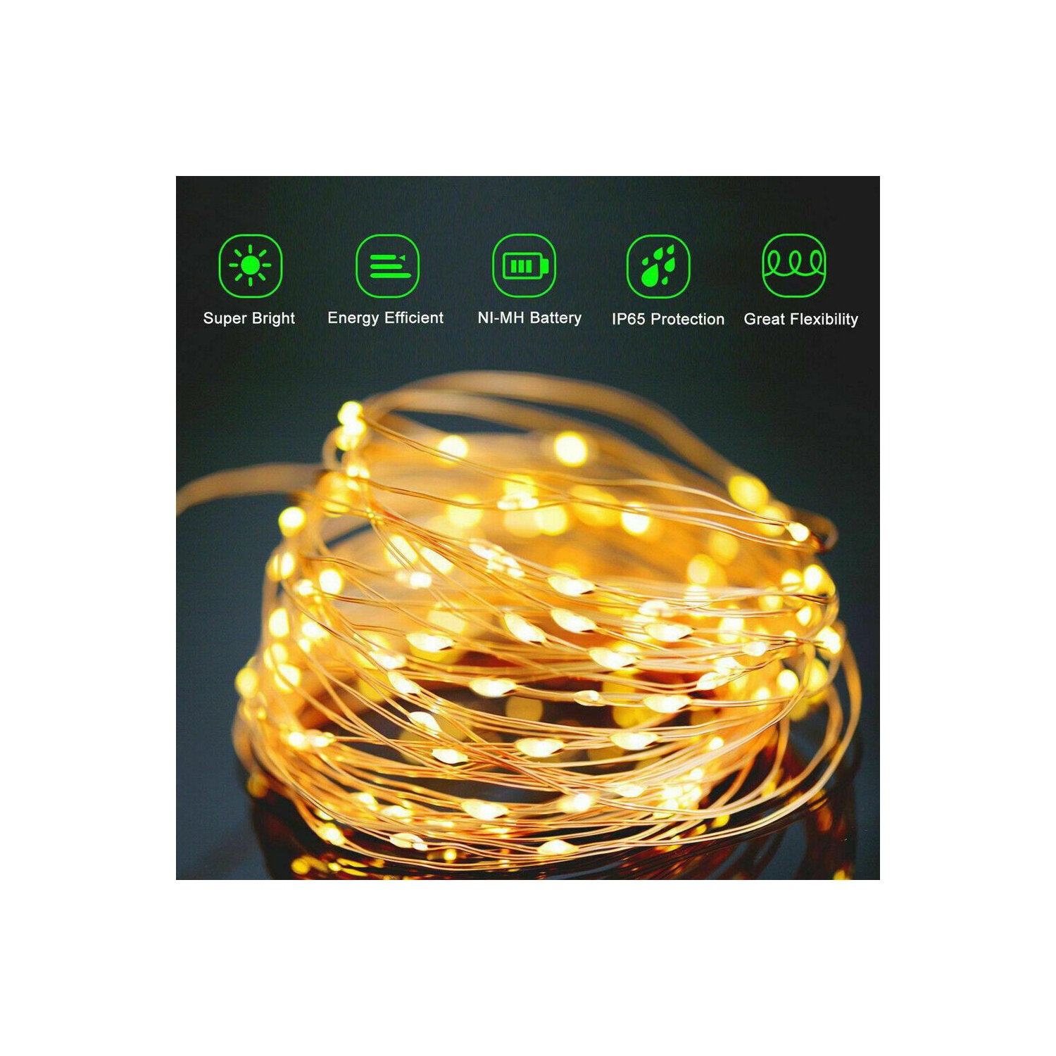 Bande lumineuse solaire DEL 30 m guirlande de lumières de Noël d'extérieur étanche jardin de Noël CA